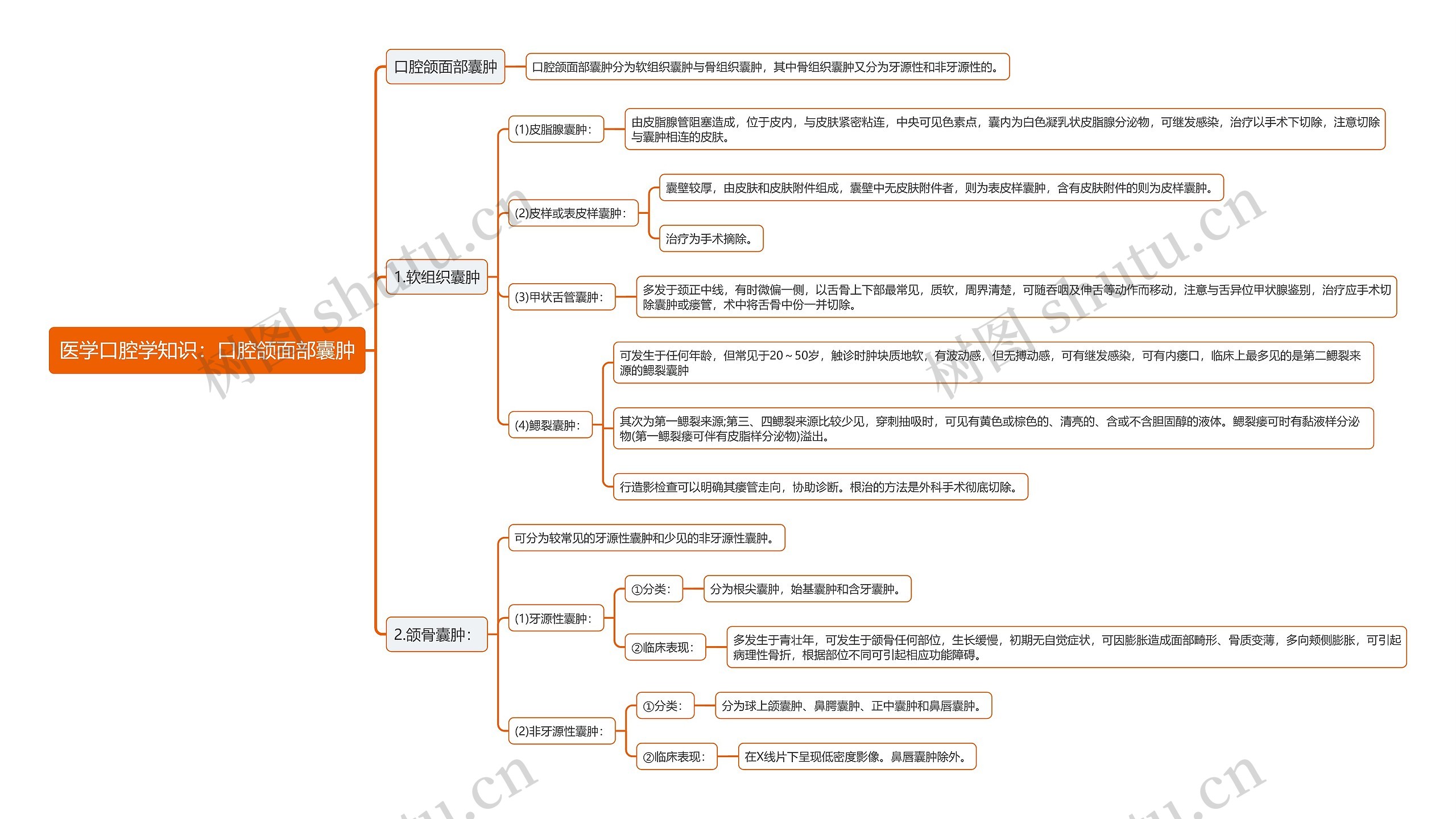 医学口腔学知识：口腔颌面部囊肿思维导图