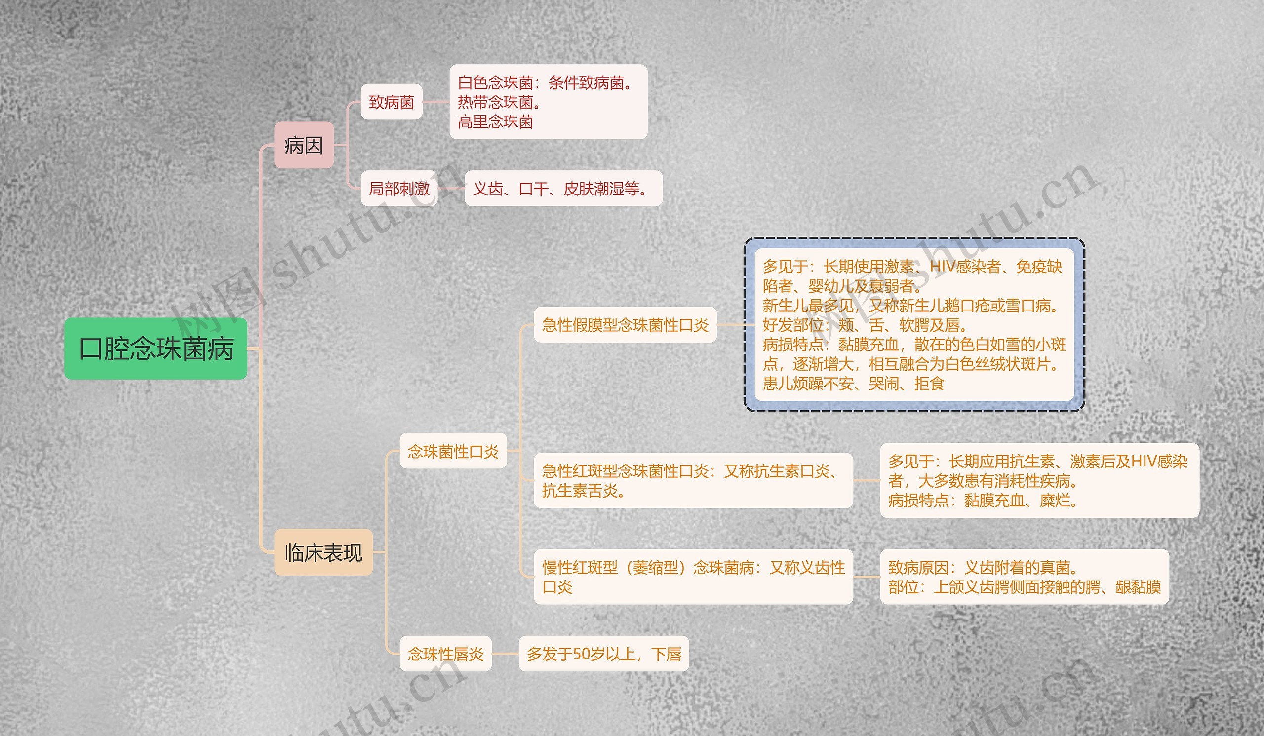 医学知识口腔念珠菌病思维导图