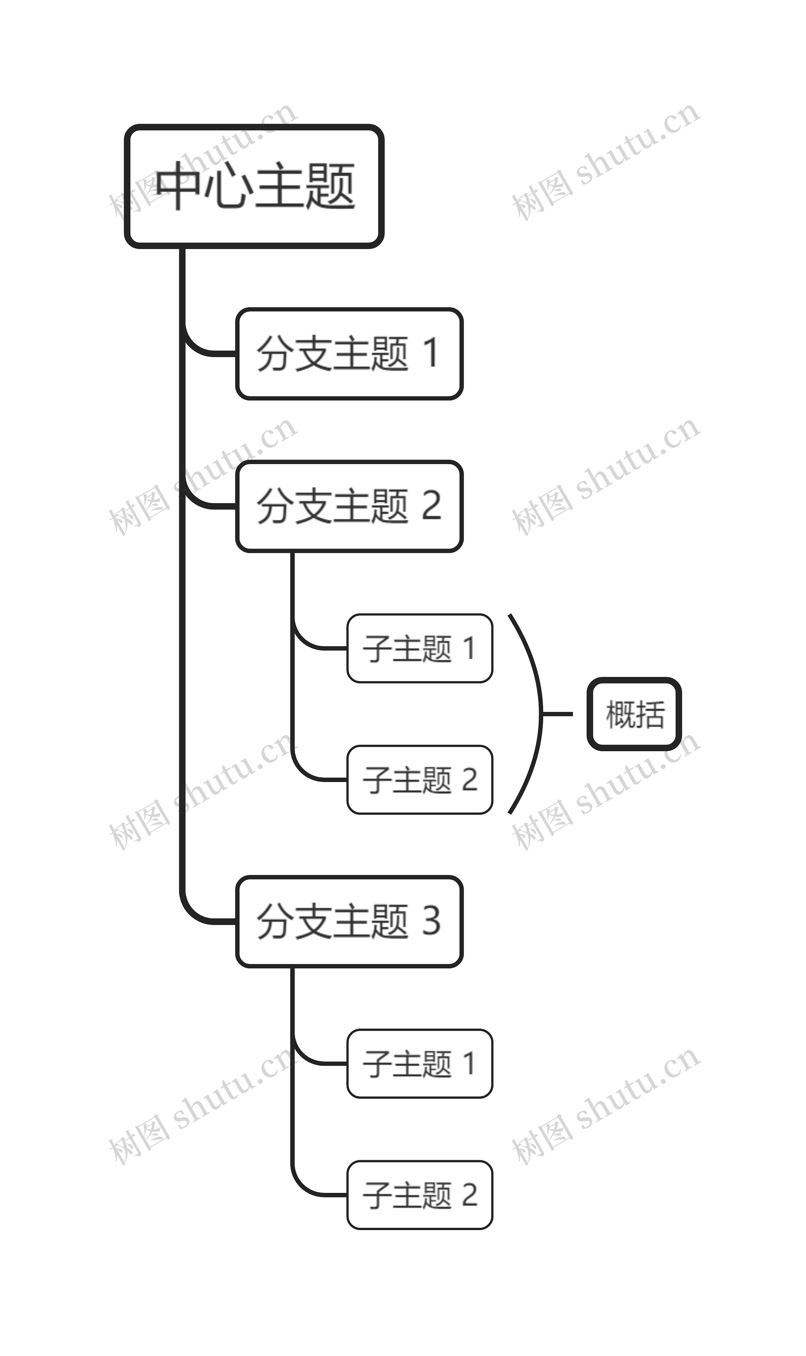 简约黑白线条单向树形图主题模板