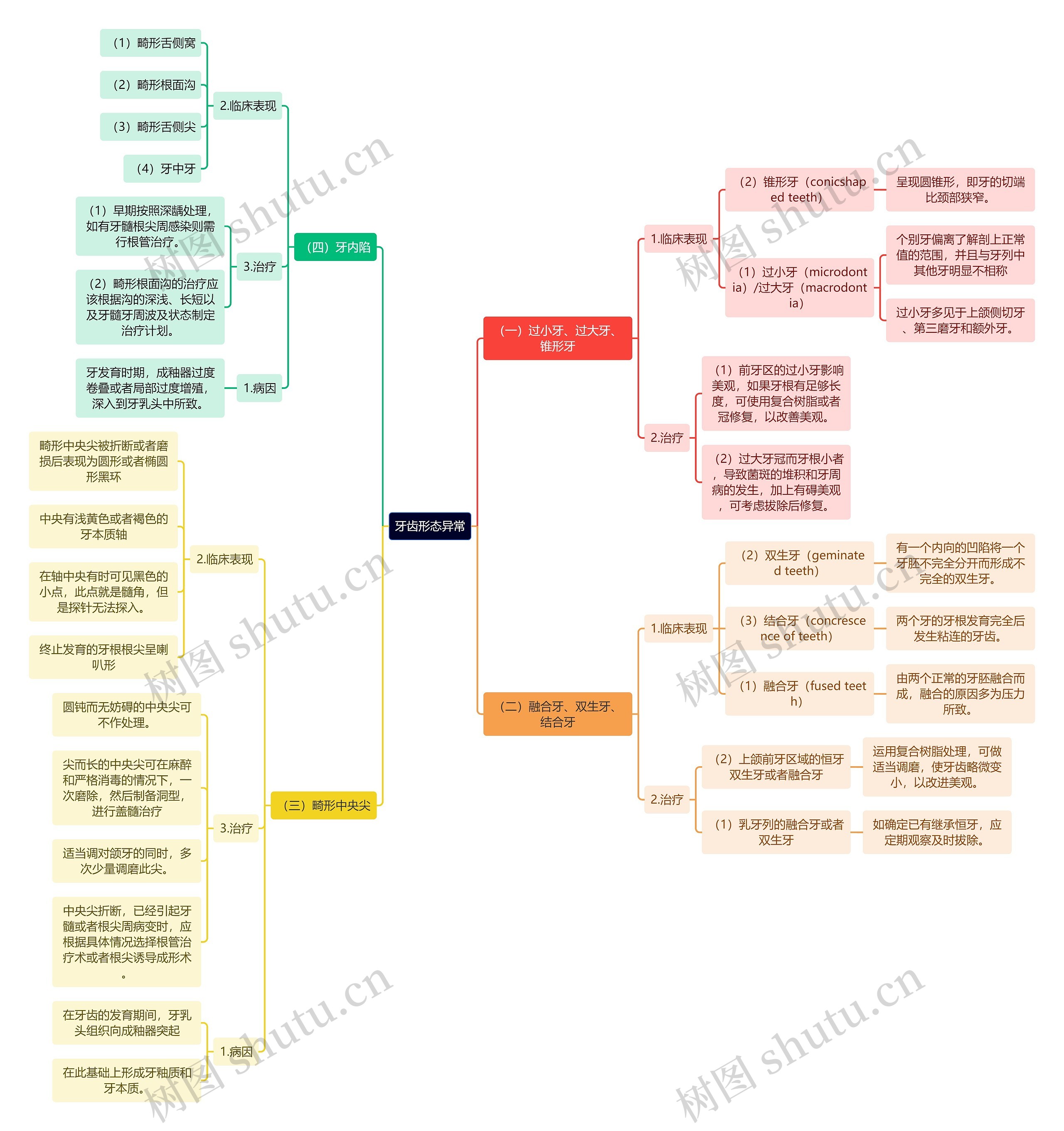 医学知识牙齿形态异常思维导图