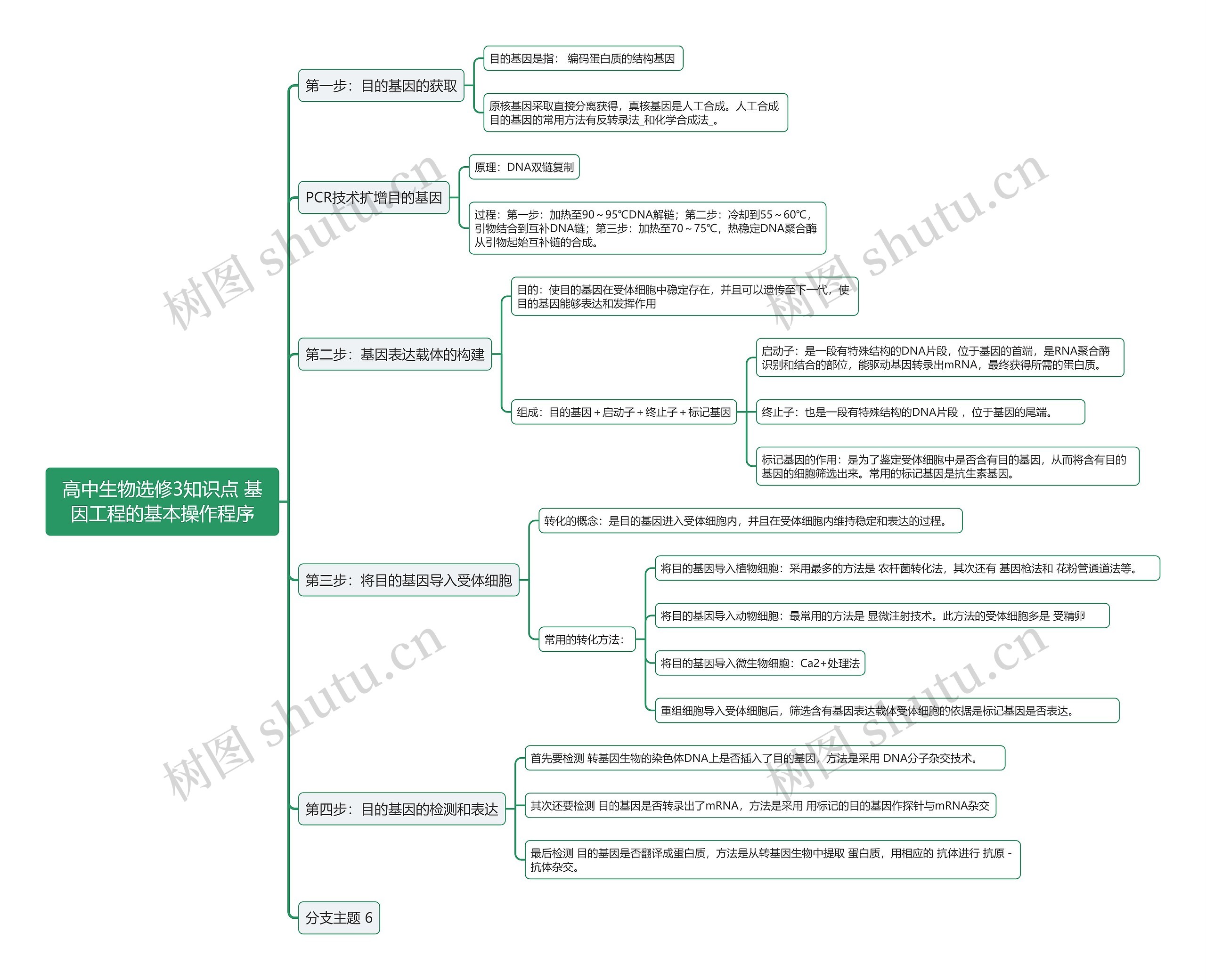 高中生物选修3知识点 基因工程的基本操作程序思维导图