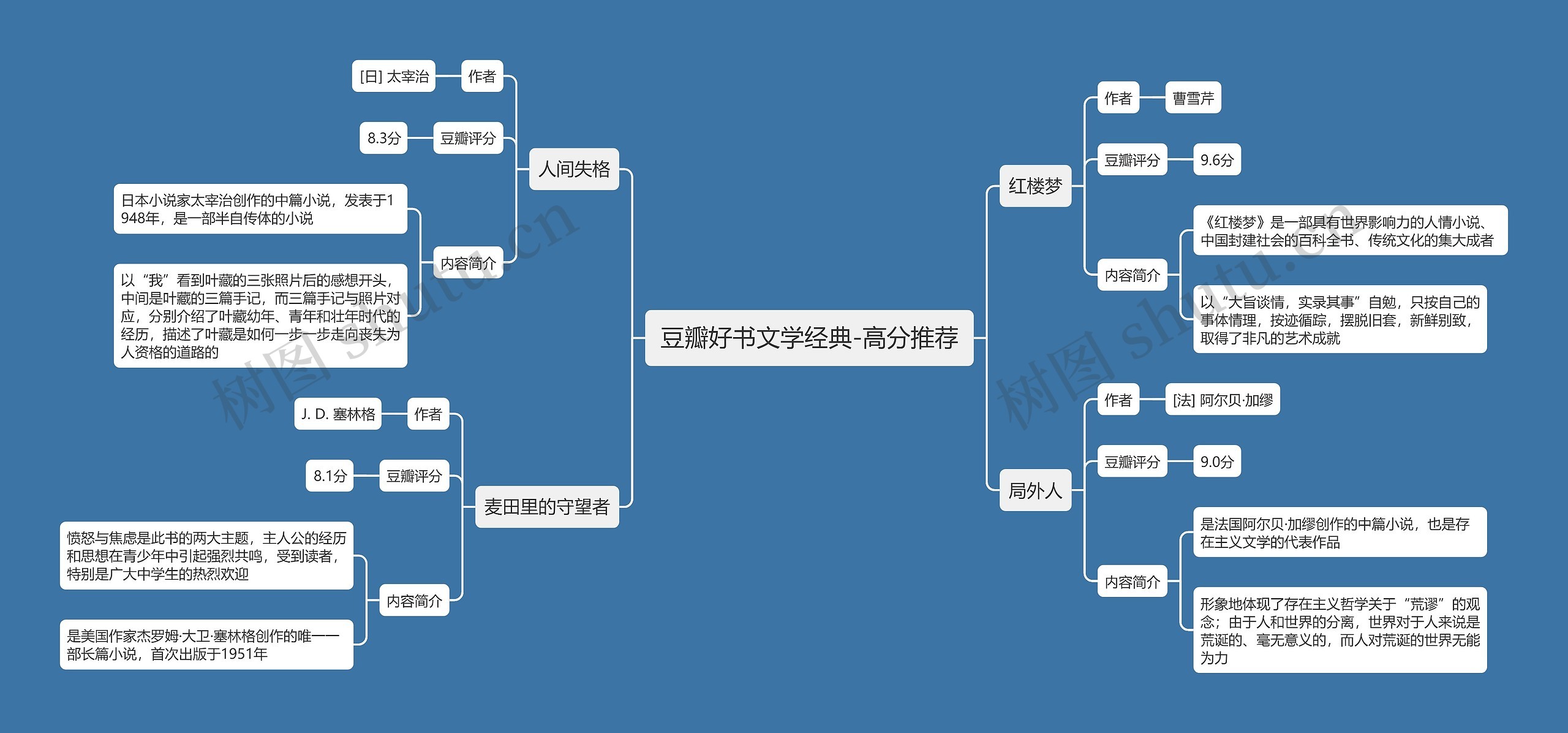 豆瓣好书文学经典-高分推荐思维导图