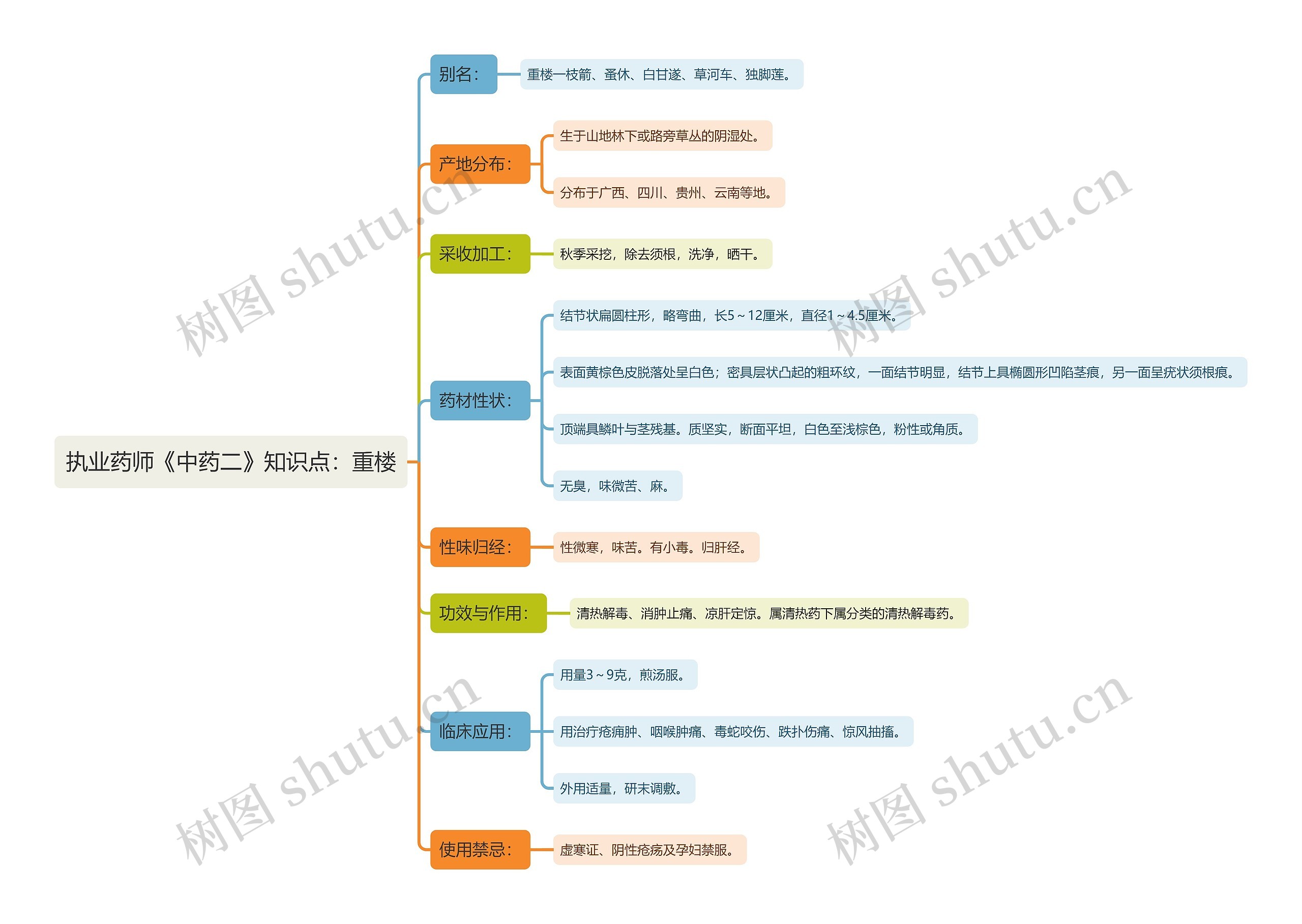 执业药师《中药二》知识点：重楼思维导图