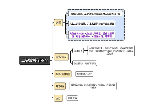 内科学知识二尖瓣关闭不全斯思维导图