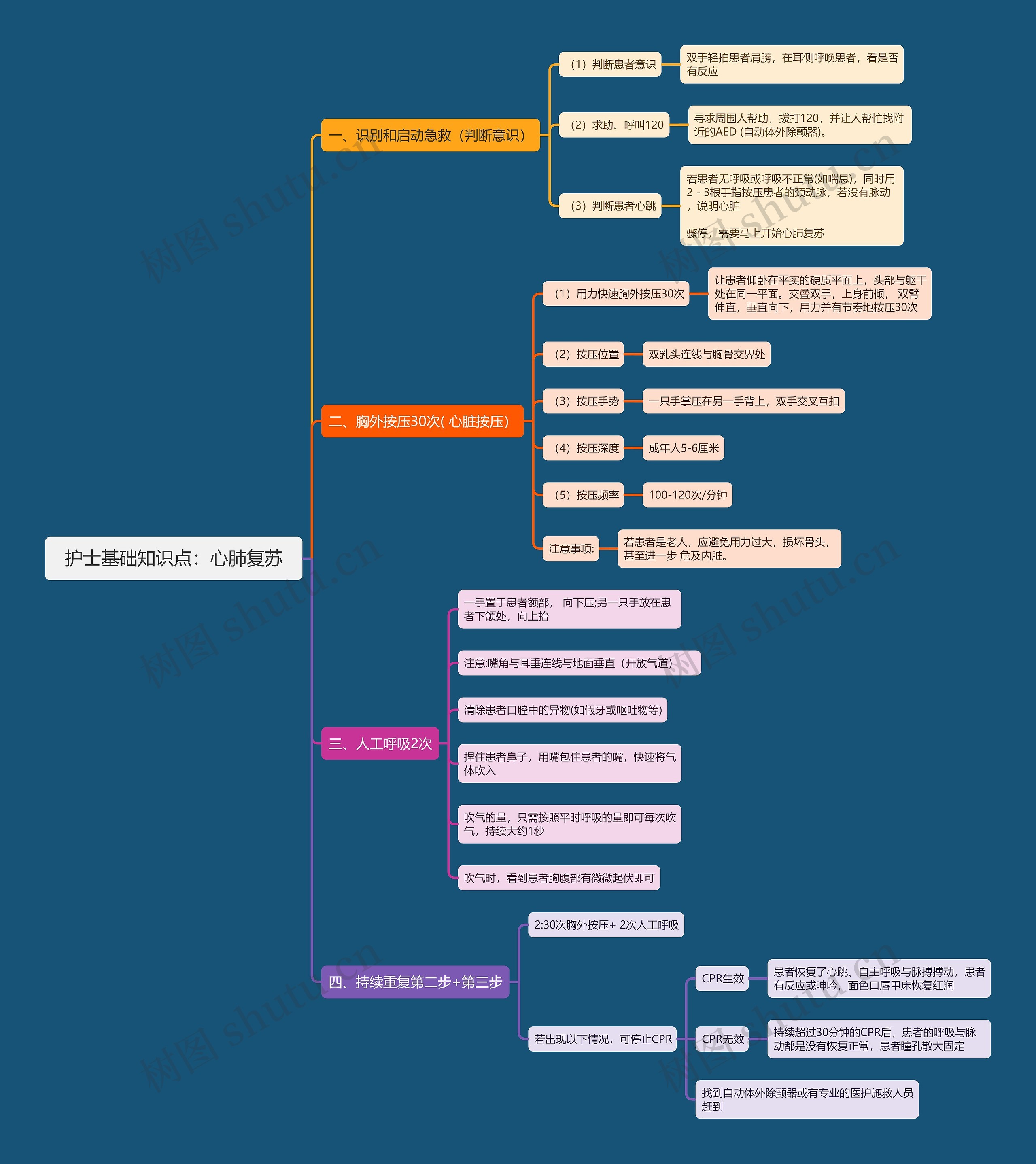 护士基础知识点：心肺复苏思维导图