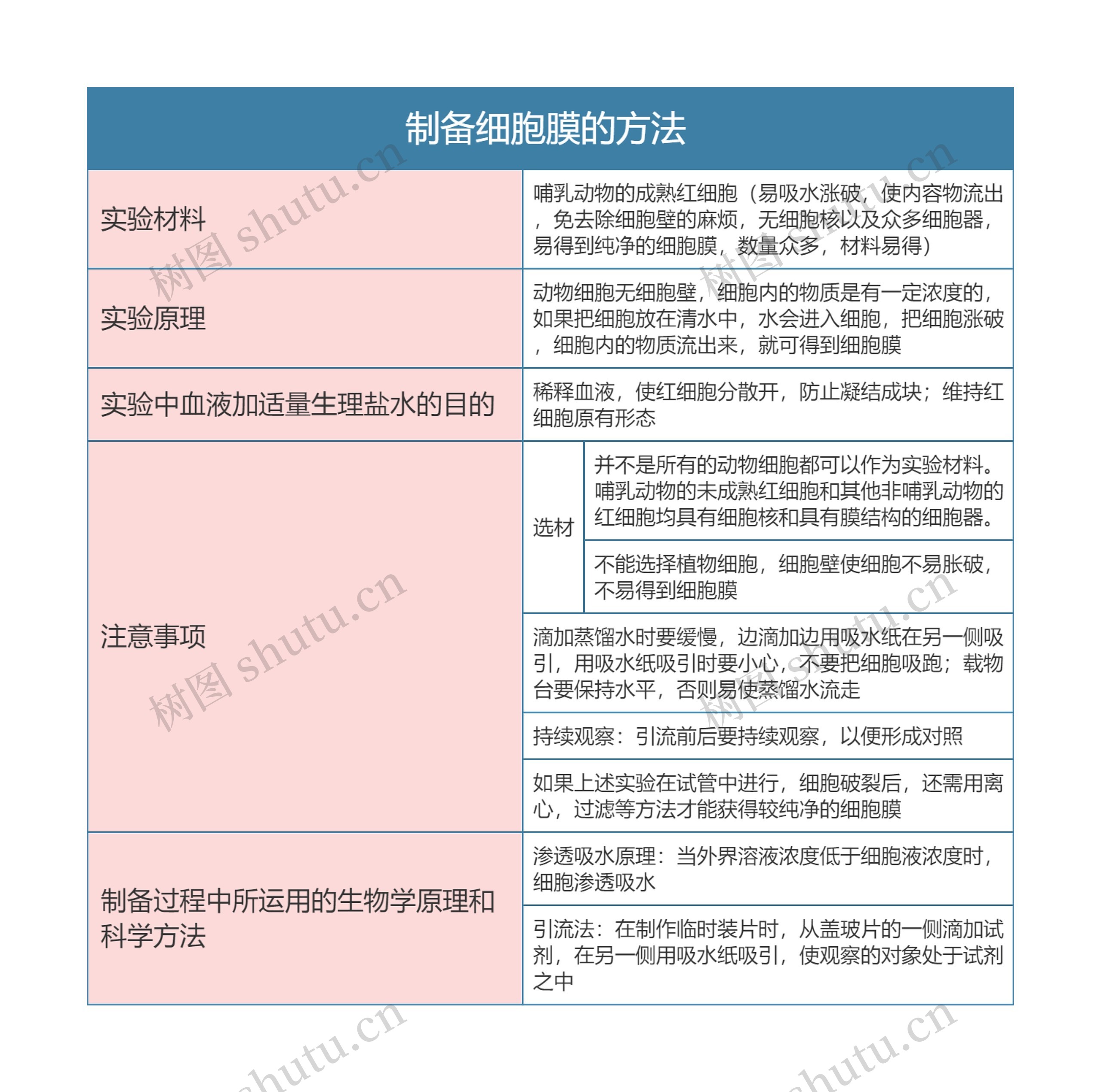 高中生物必修一制备细胞膜的方法思维导图