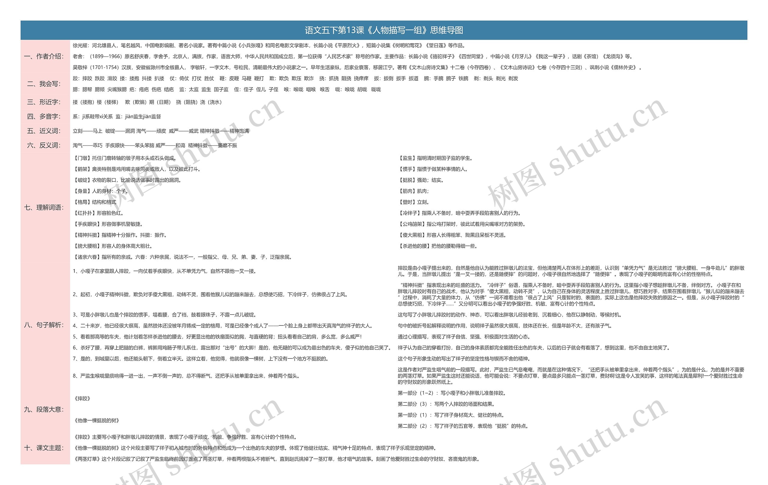 语文五下第13课《人物描写一组》思维导图