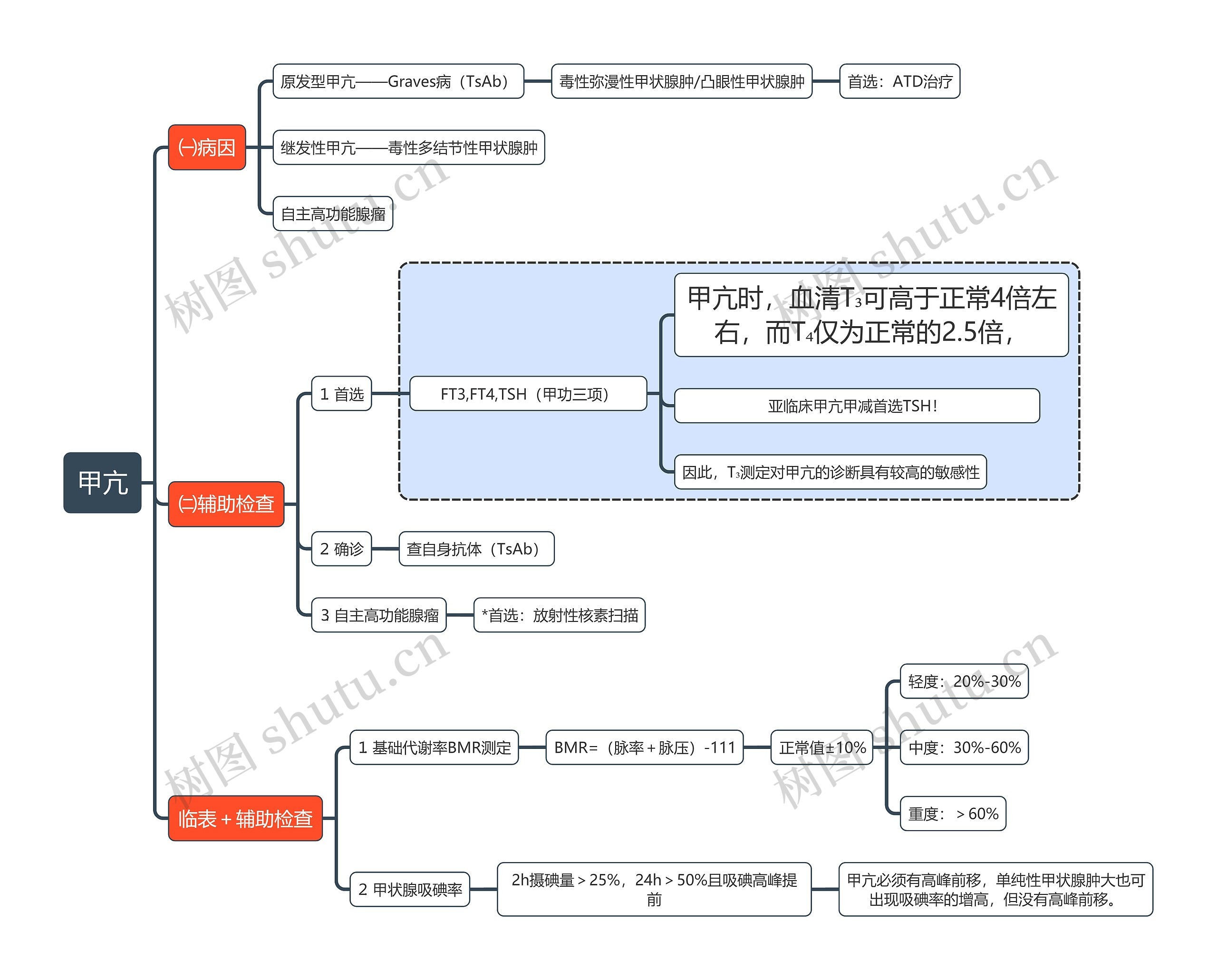 医学知识甲亢思维导图