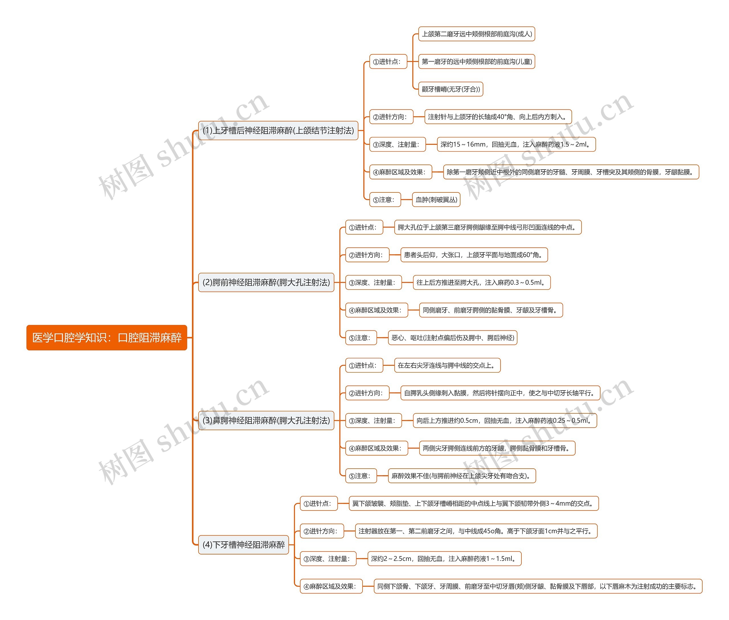 医学口腔学知识：口腔阻滞麻醉思维导图