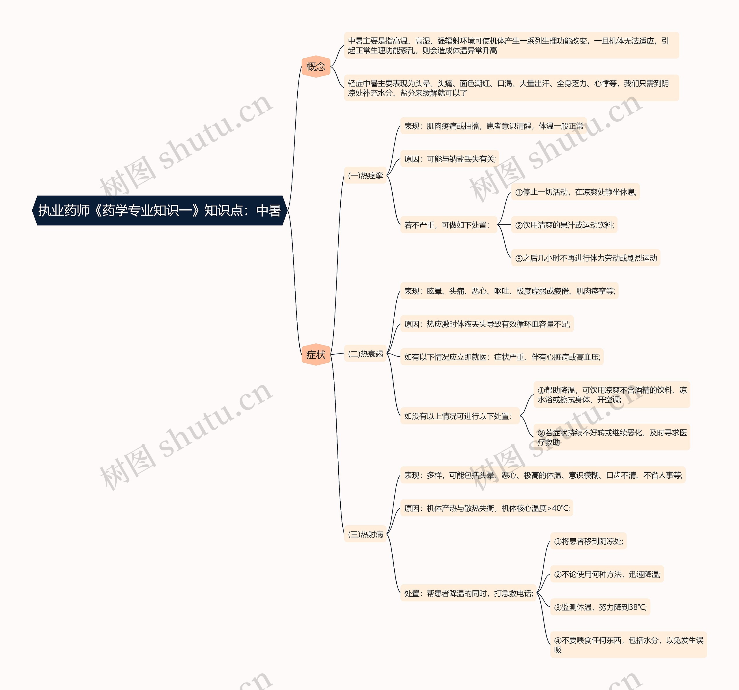 执业药师《药学专业知识一》知识点：中暑思维导图