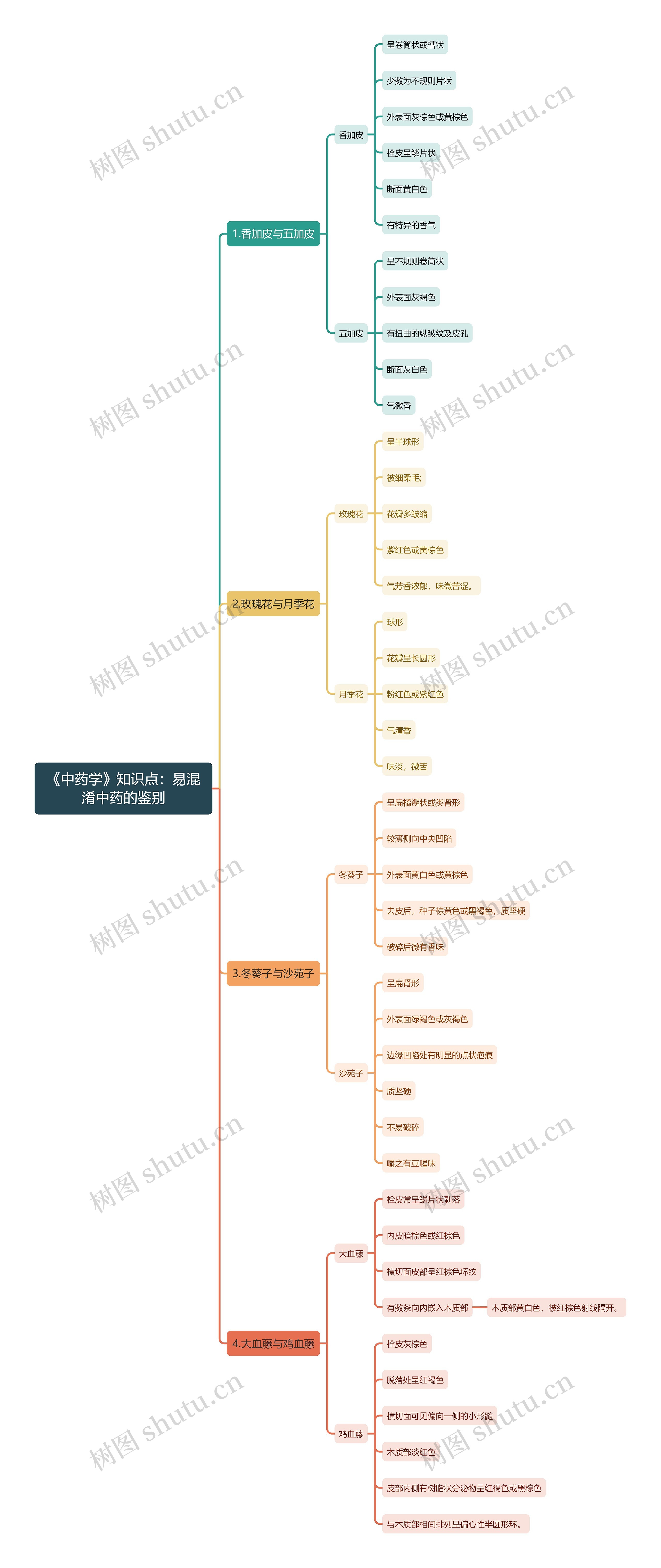 《中药学》知识点：易混淆中药的鉴别思维导图