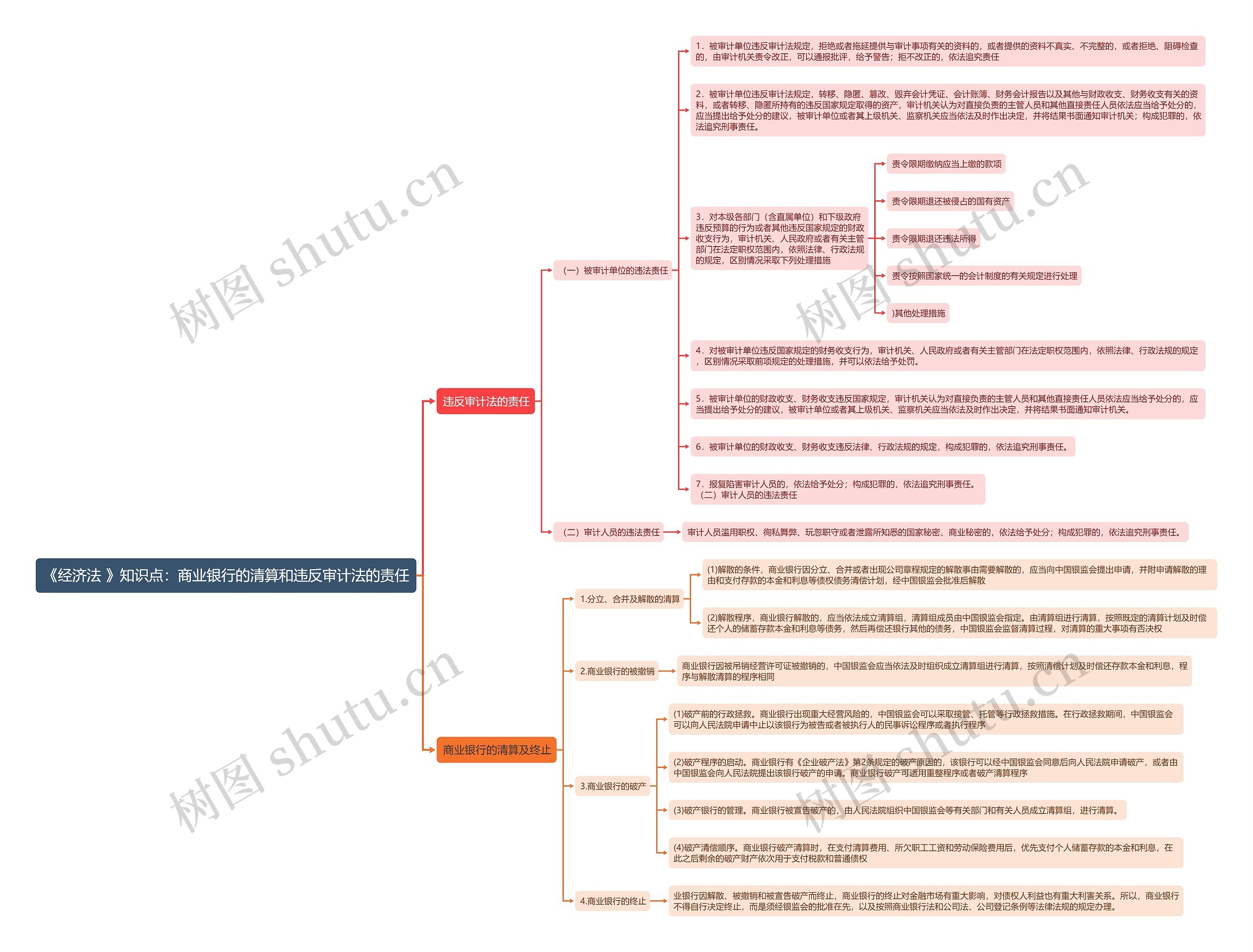 《经济法 》知识点：商业银行的清算和违反审计法的责任思维导图