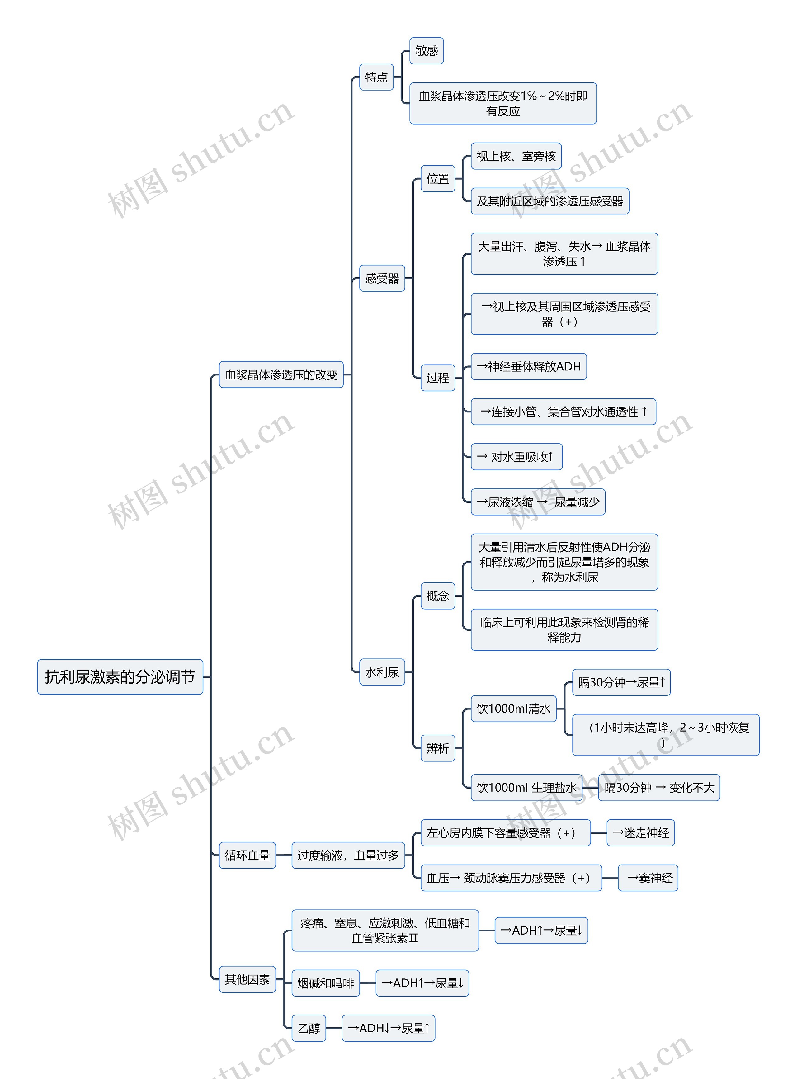 医学知识抗利尿激素的分泌调节思维导图
