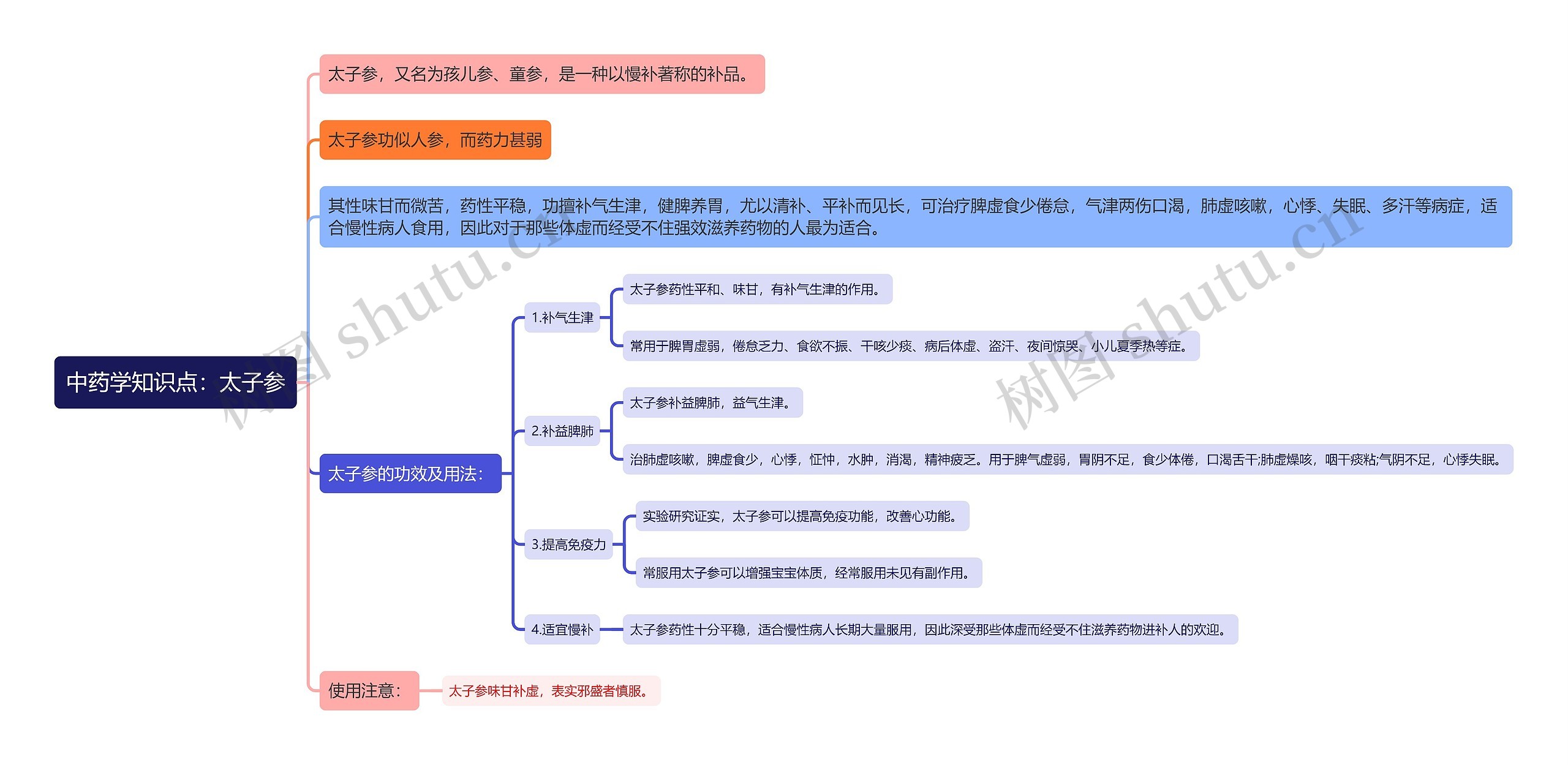 中药学知识点：太子参思维导图