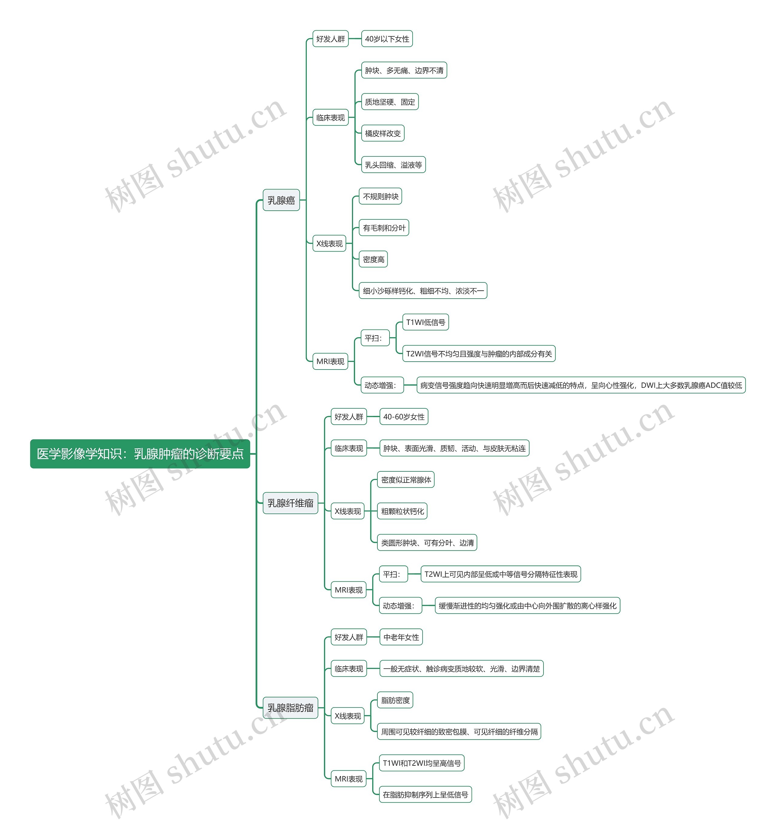 医学影像学知识：乳腺肿瘤的诊断要点思维导图