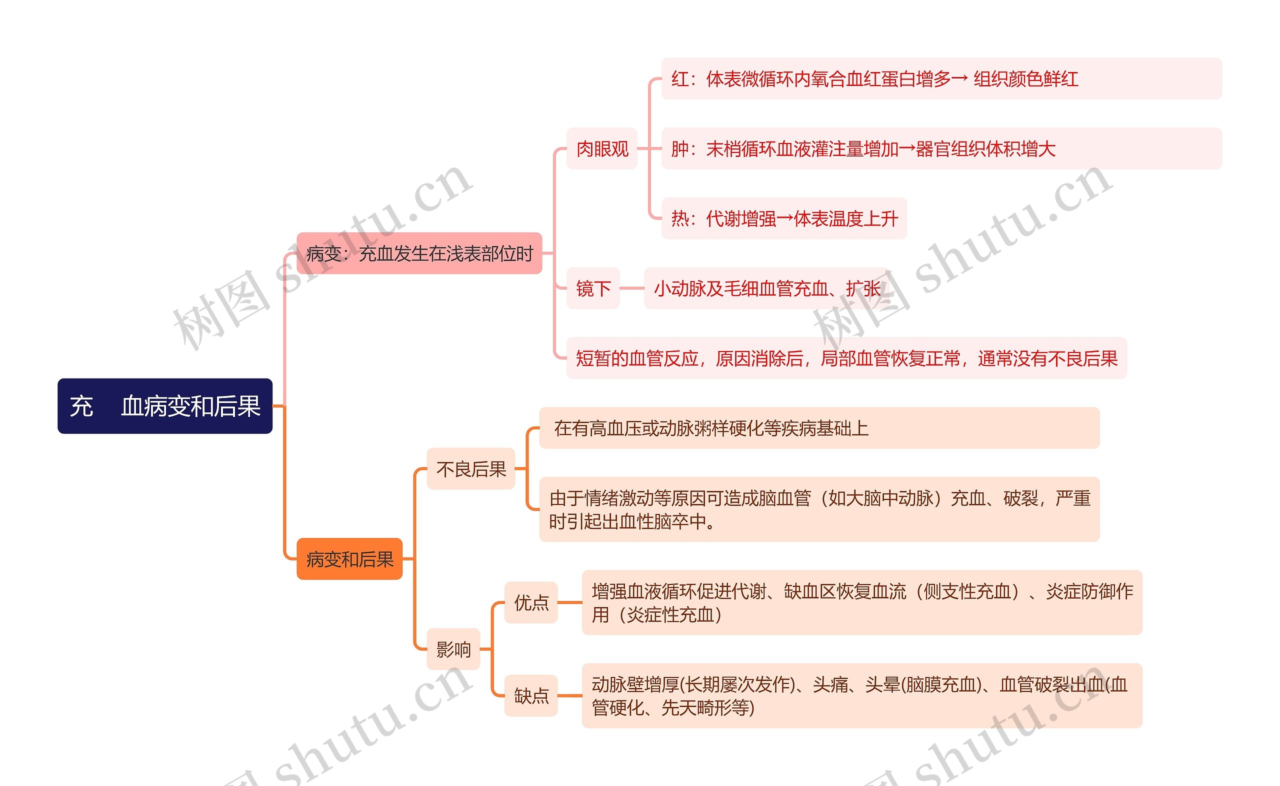 充血病变和后果思维导图