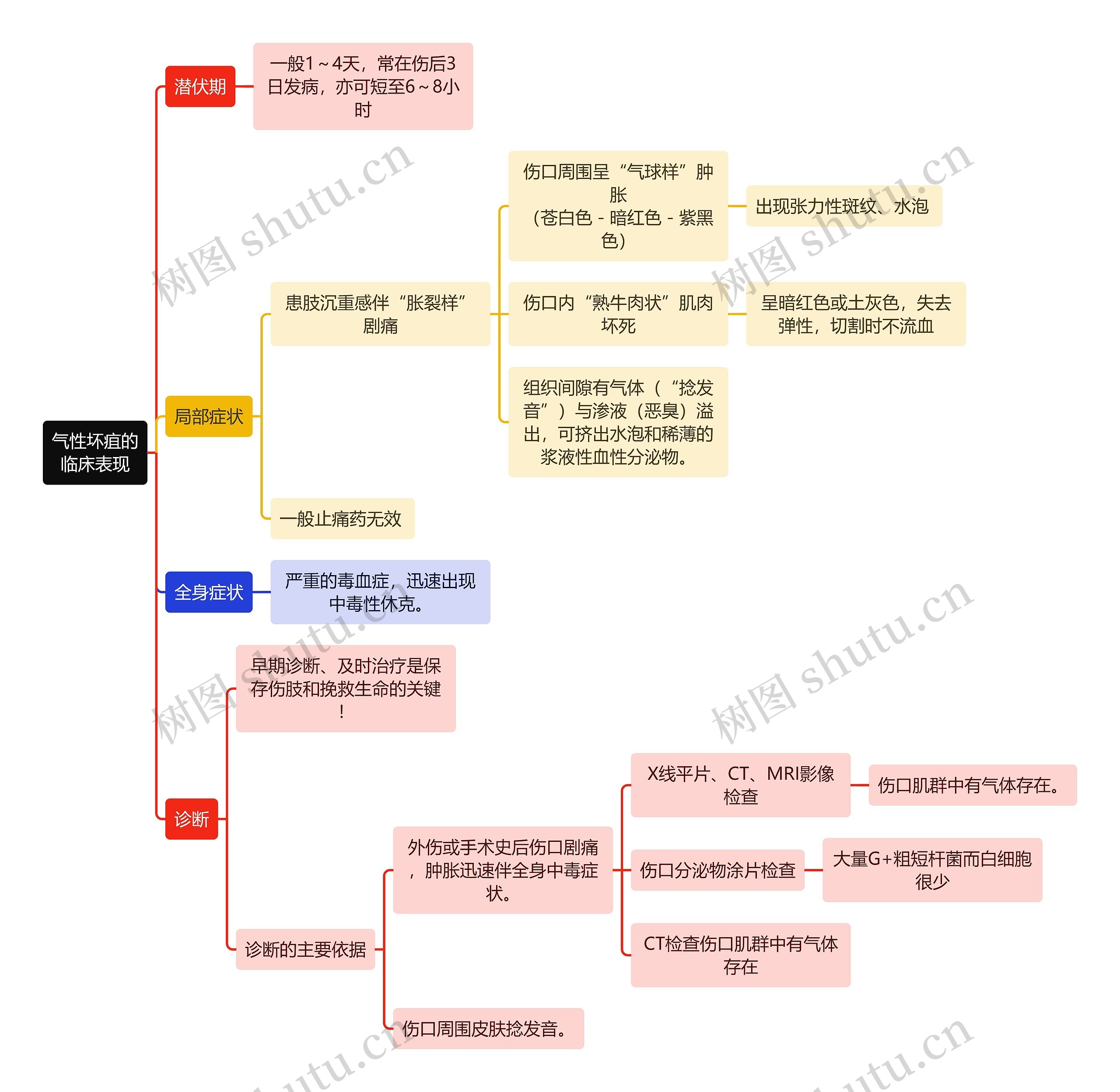 医学知识气性坏疽临床表现思维导图