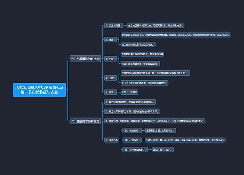 人教版地理八年级下册第七章第一节自然特征与农业思维导图