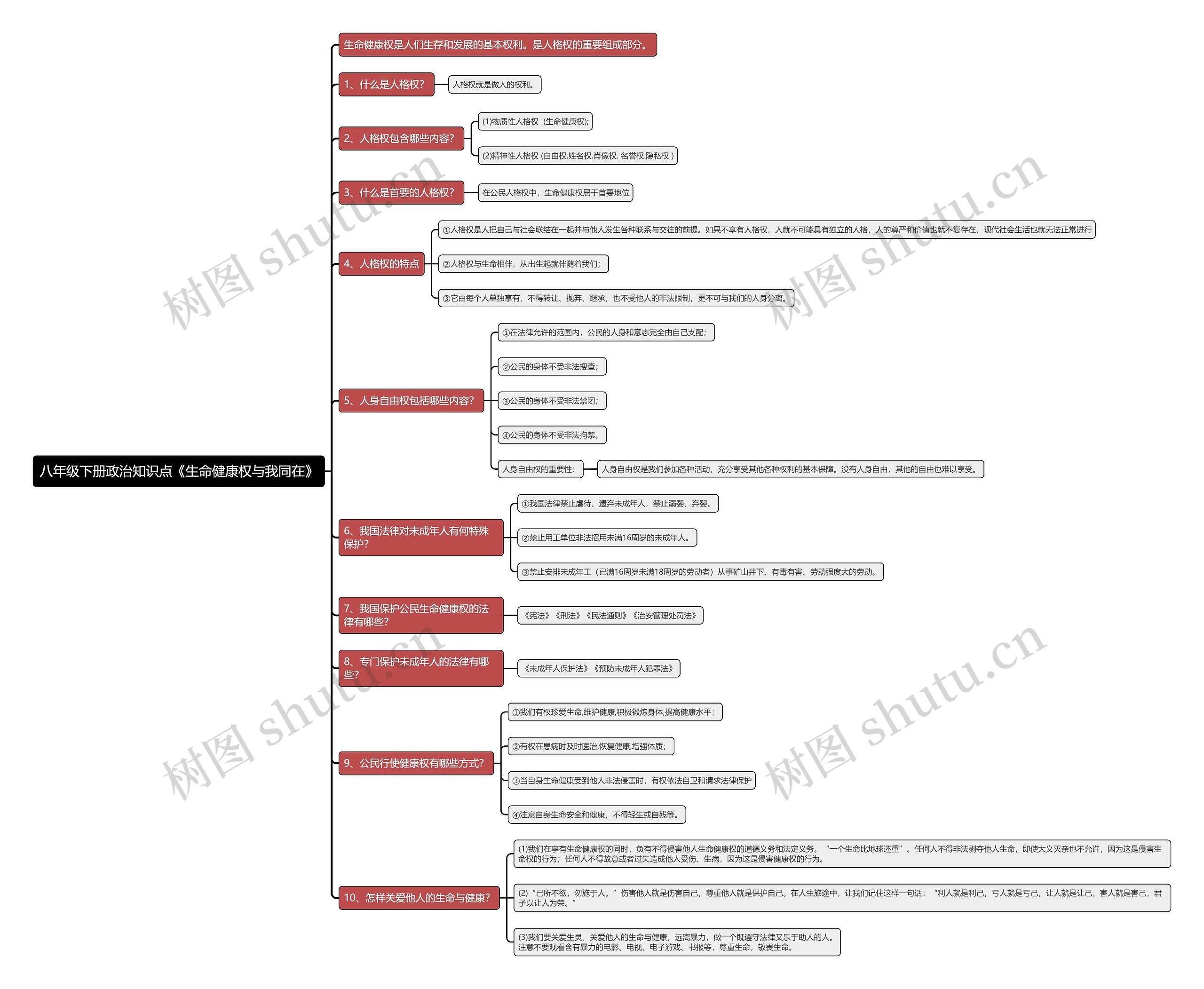 八年级下册政治知识点《生命健康权与我同在》思维导图
