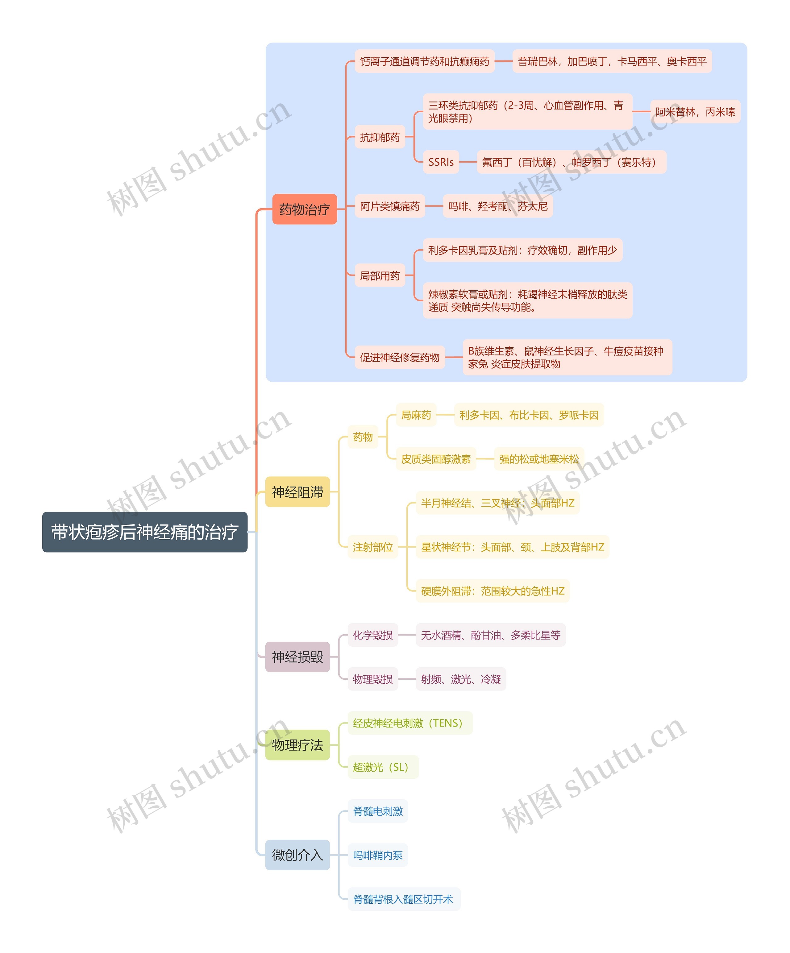 医学知识带状疱疹后神经痛的治疗思维导图