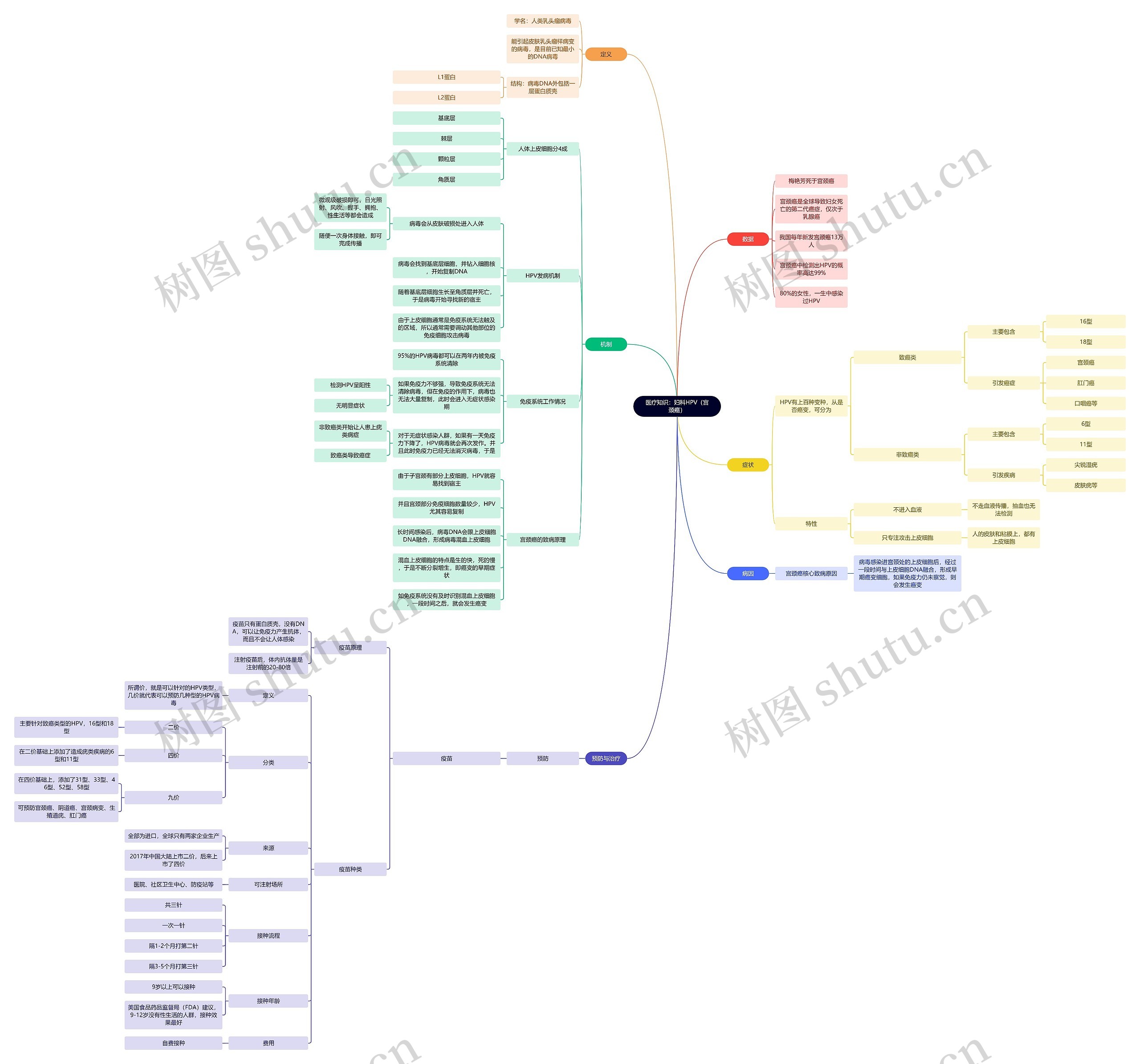 医疗知识：妇科HPV（宫颈癌）思维导图