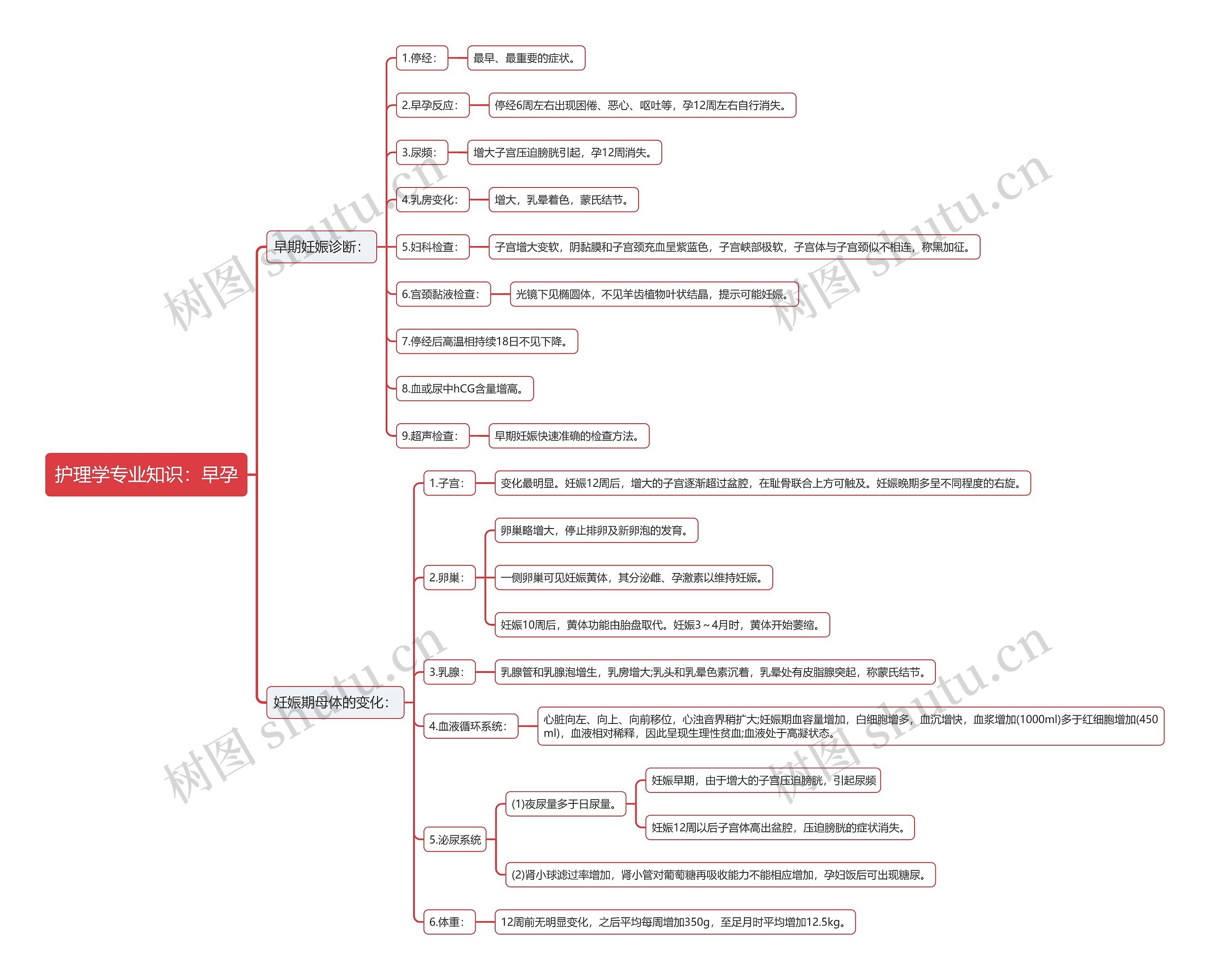 护理学专业知识:早孕思维导图高清图 护理学专业知识:早孕思维导图