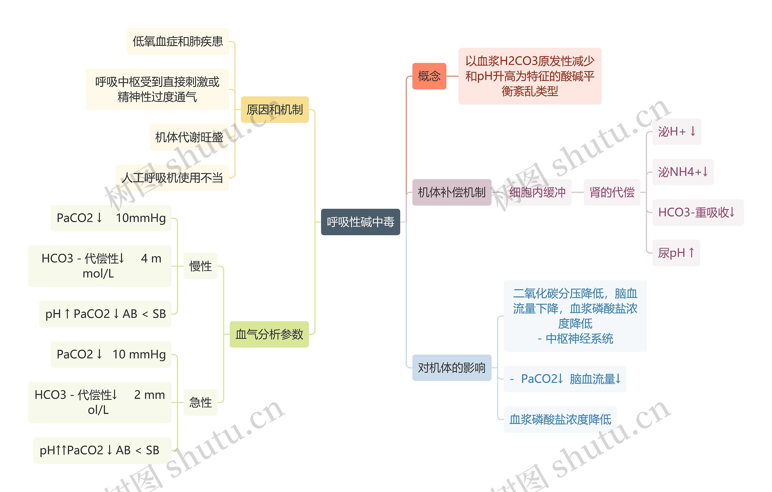 医学知识呼吸性碱中毒思维导图