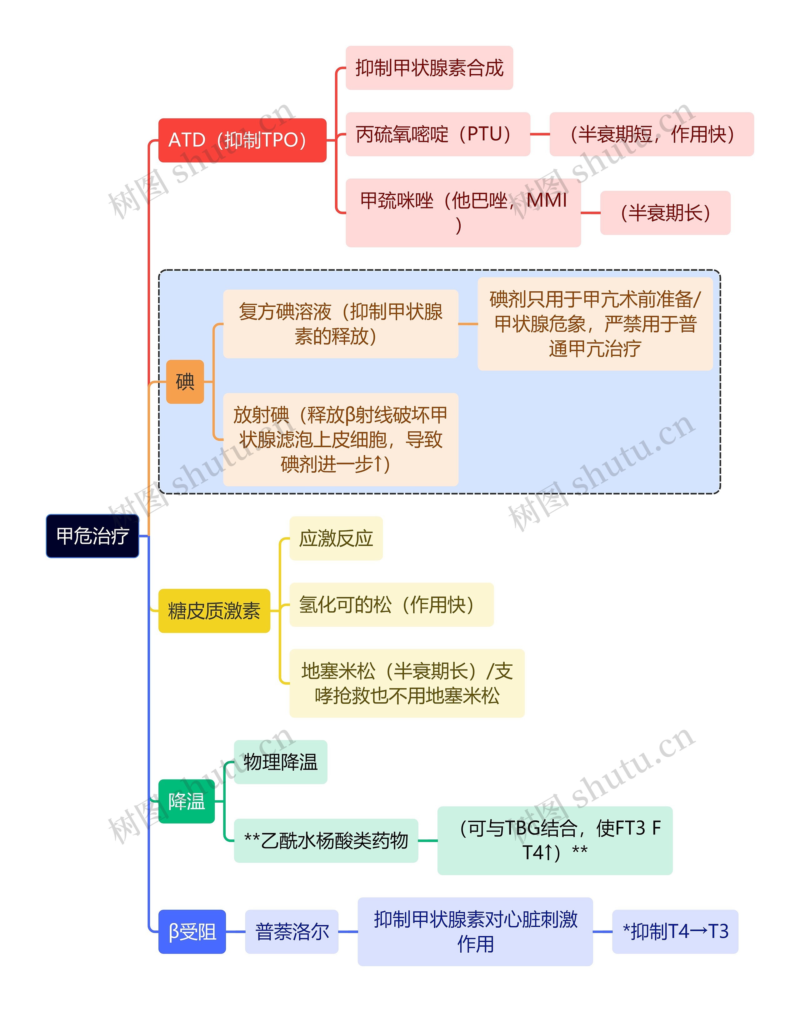 医学知识甲危治疗思维导图