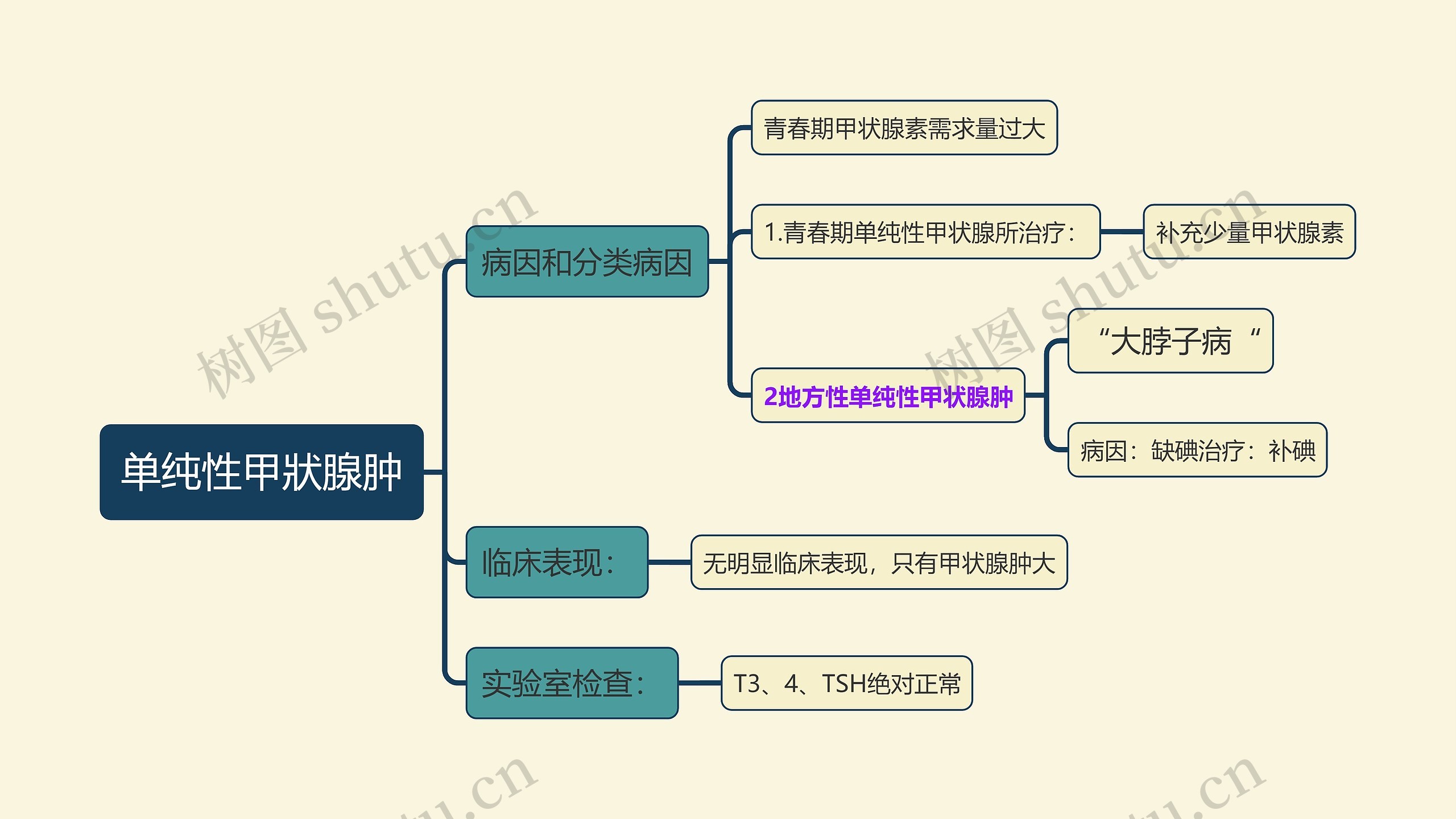 内科学知识单纯性甲肿思维导图