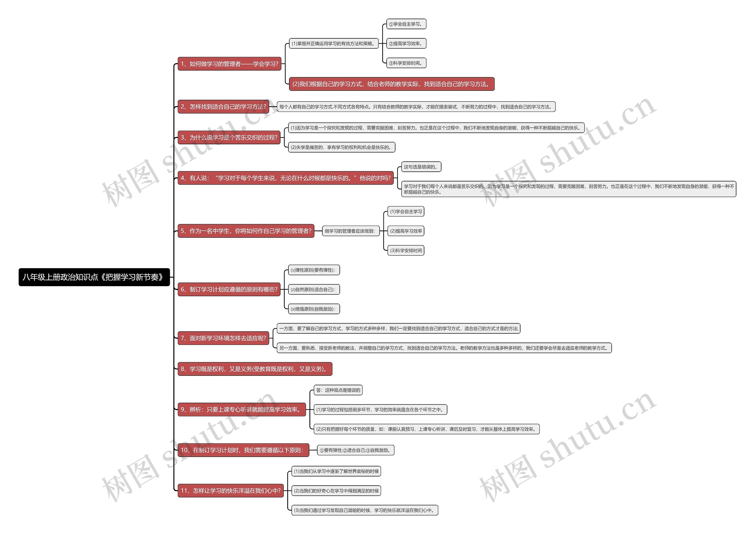 八年级上册政治知识点《把握学习新节奏》思维导图