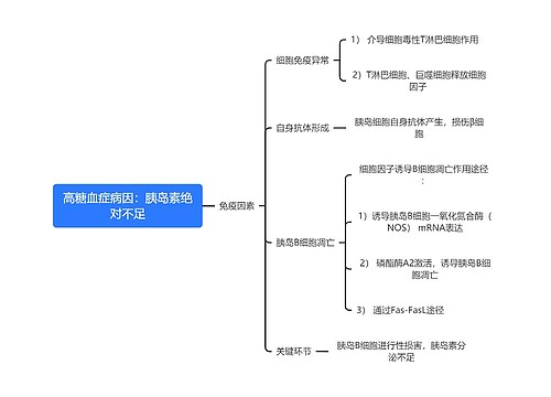 医学知识高糖血症病因：胰岛素绝对不足思维导图