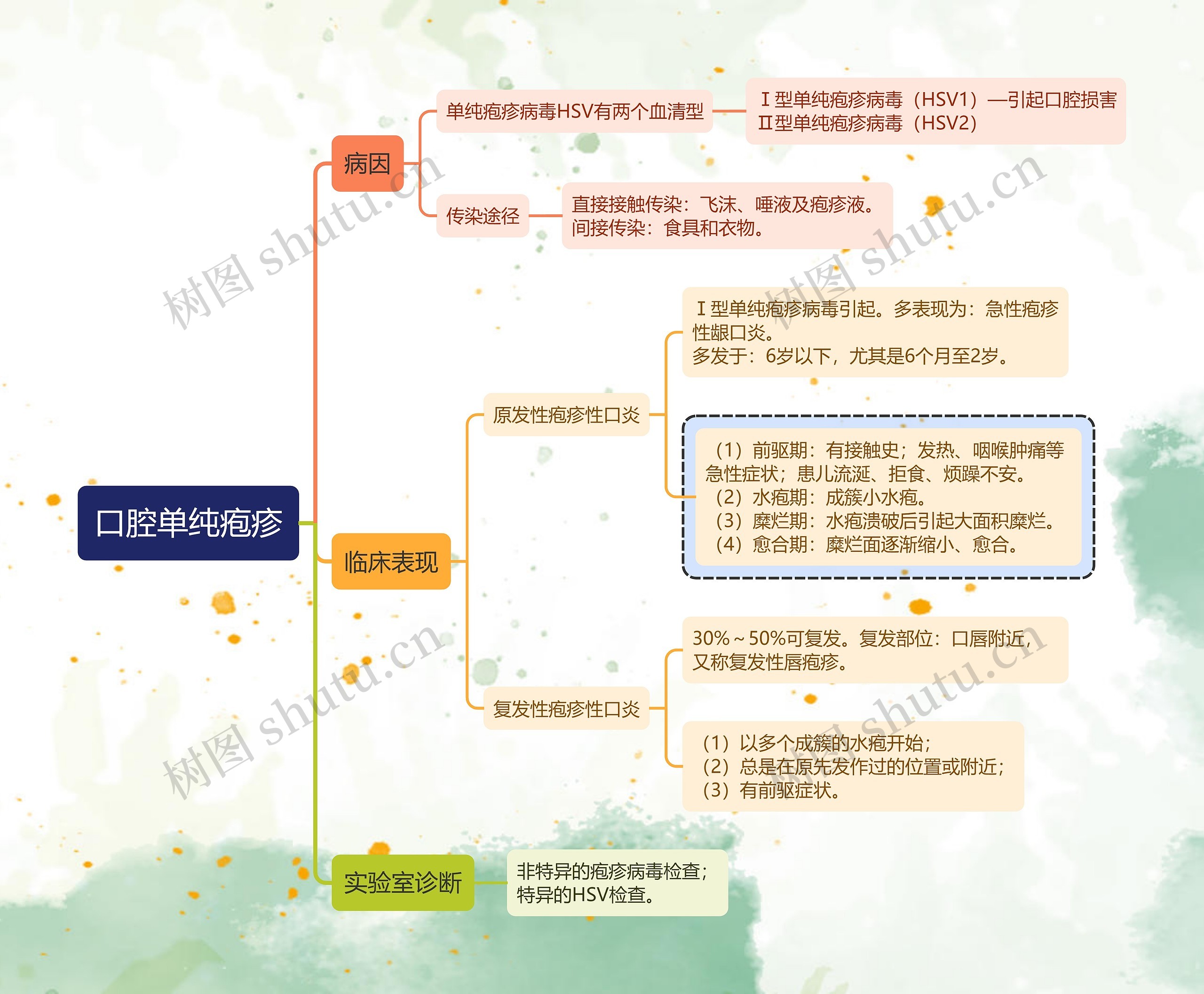 医学知识口腔单纯疱疹思维导图