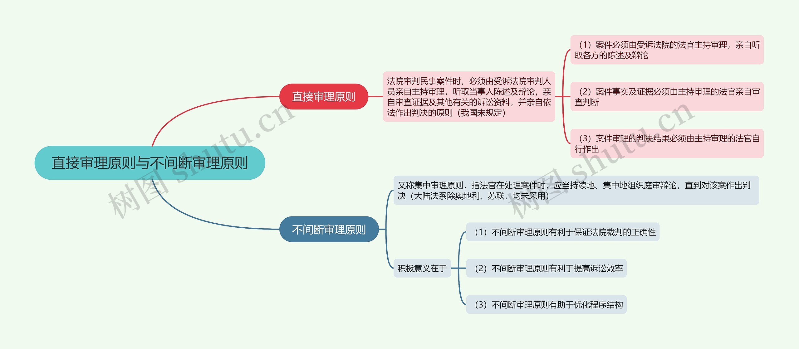 直接审理原则与不间断审理原则的思维导图