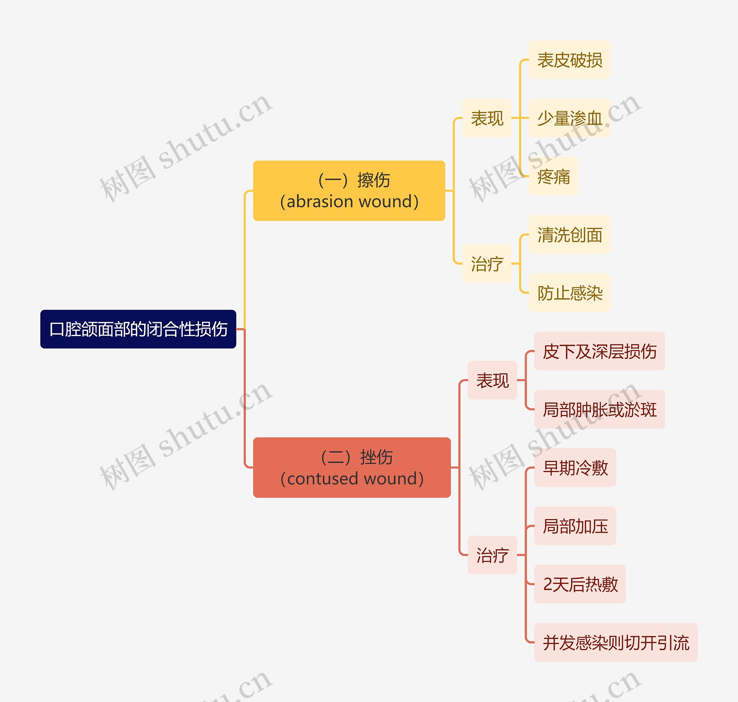 医学知识口腔颌面部的闭合性损伤思维导图高清图 医学知识口腔颌面部的闭合性损伤思维导图