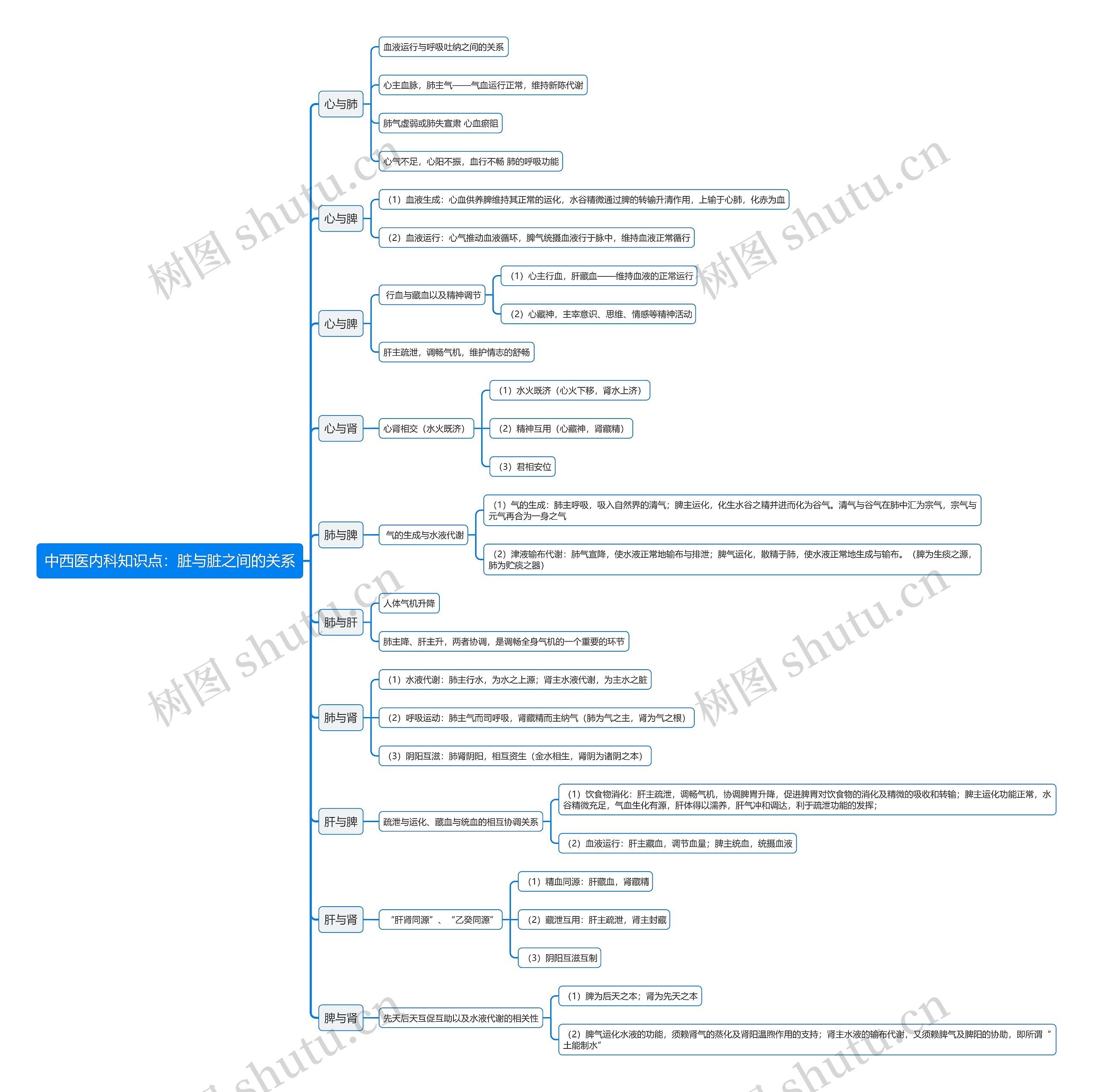 中西医内科知识点：脏与脏之间的关系思维导图