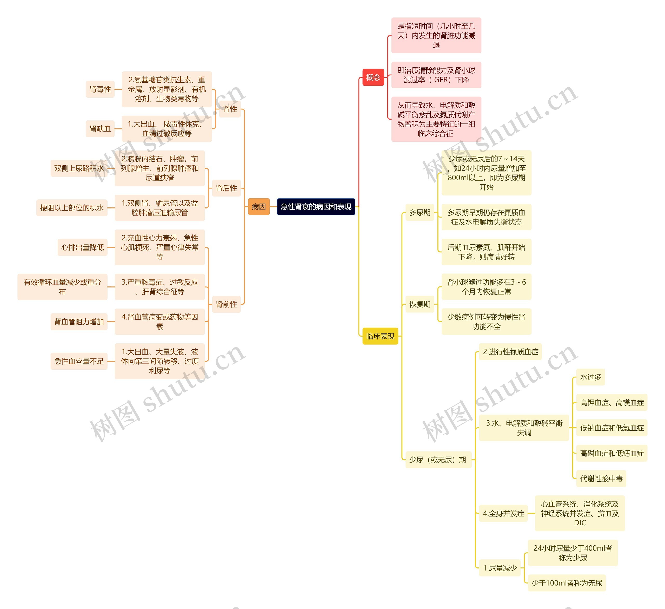 医学知识急性肾衰的病因和表现思维导图