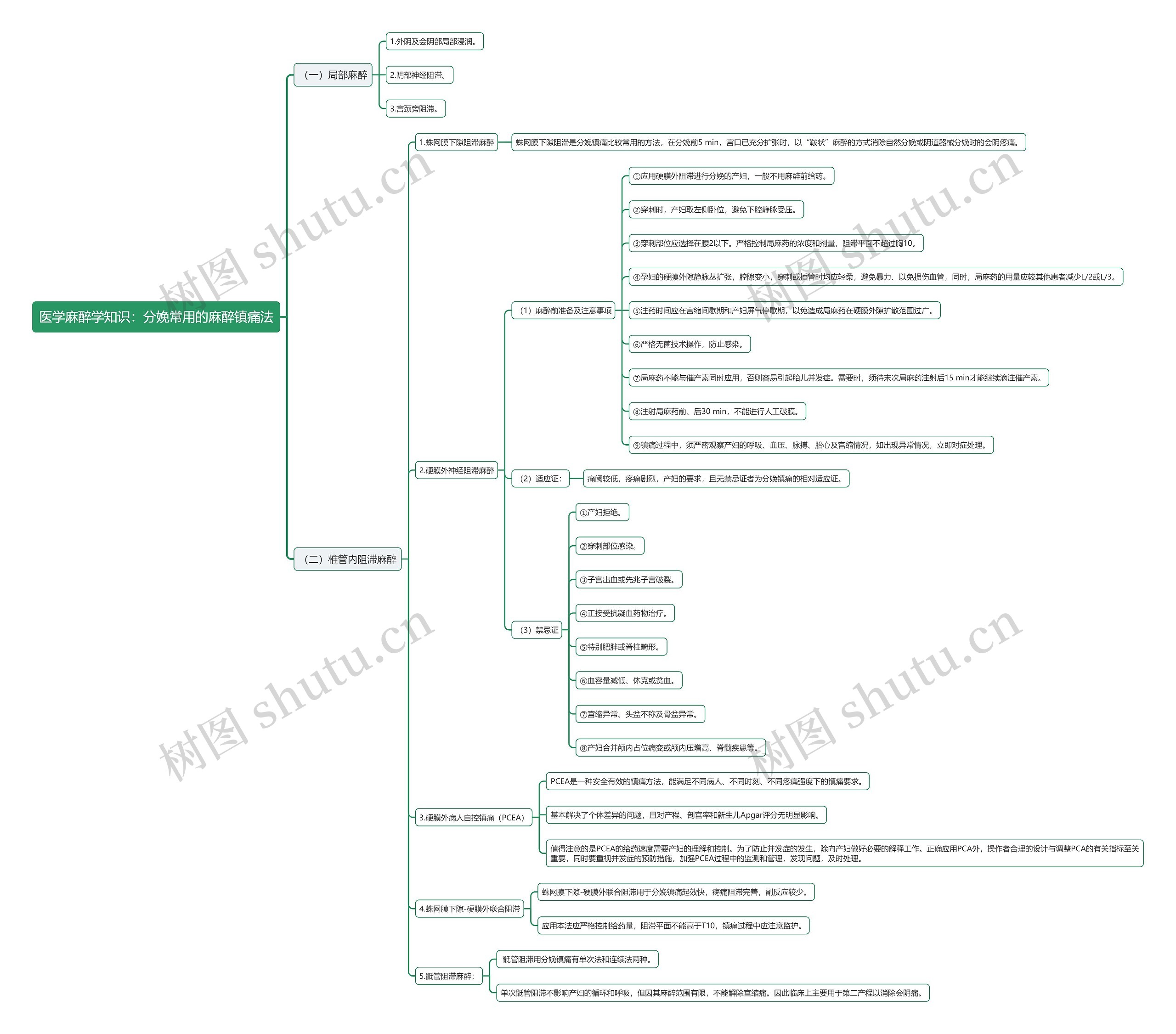 医学麻醉学知识:分娩常用的麻醉镇痛法思维导图高清图 医学麻醉学知识:分娩常用的麻醉镇痛法思维导图