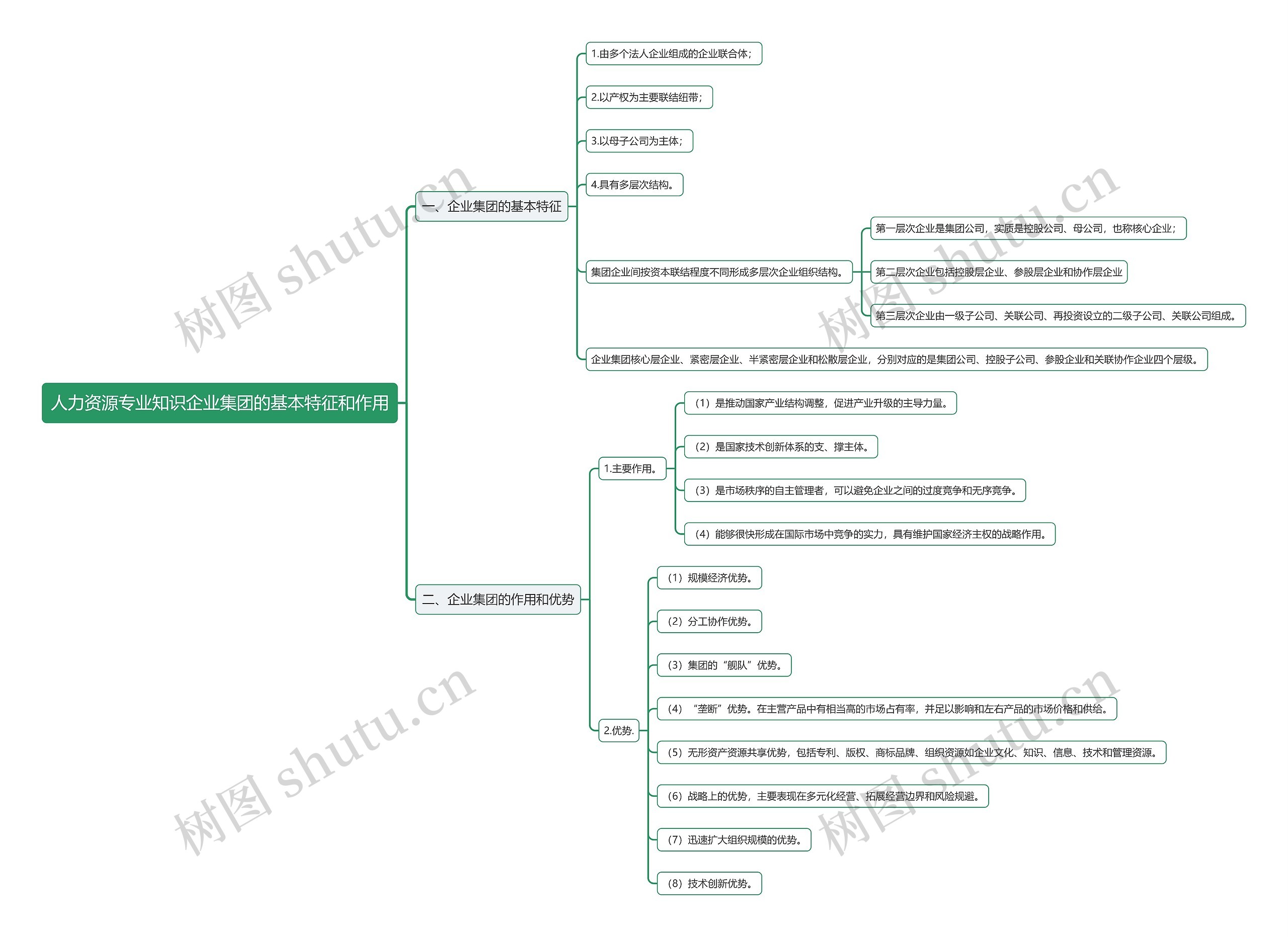 人力资源专业知识企业集团的基本特征和作用思维导图