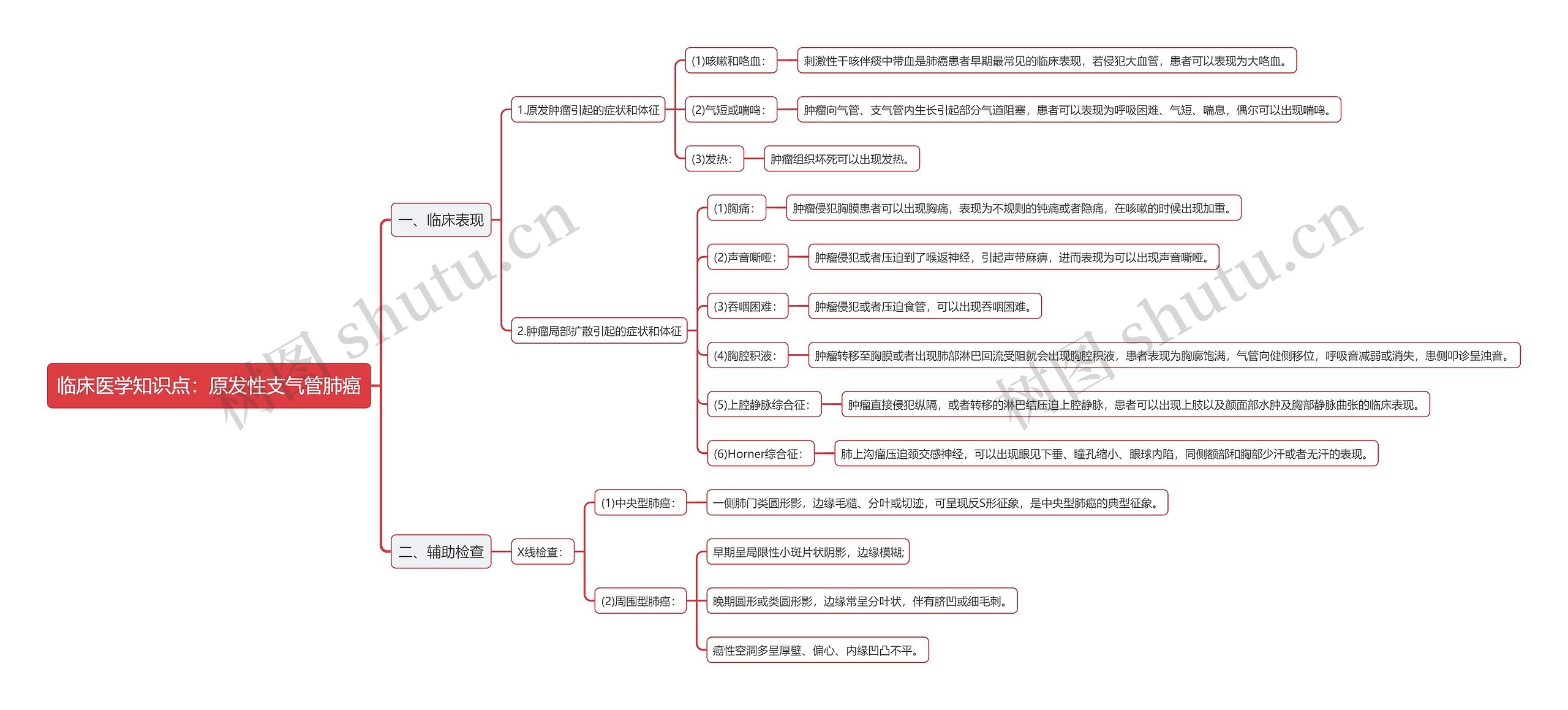 临床医学知识点：原发性支气管肺癌思维导图