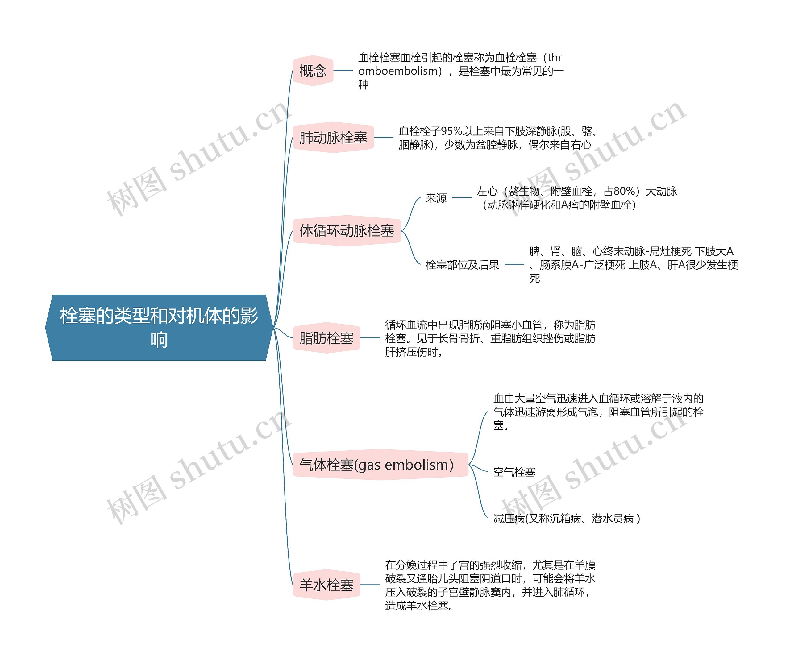 病理学  栓塞的类型和对机体的影响思维导图