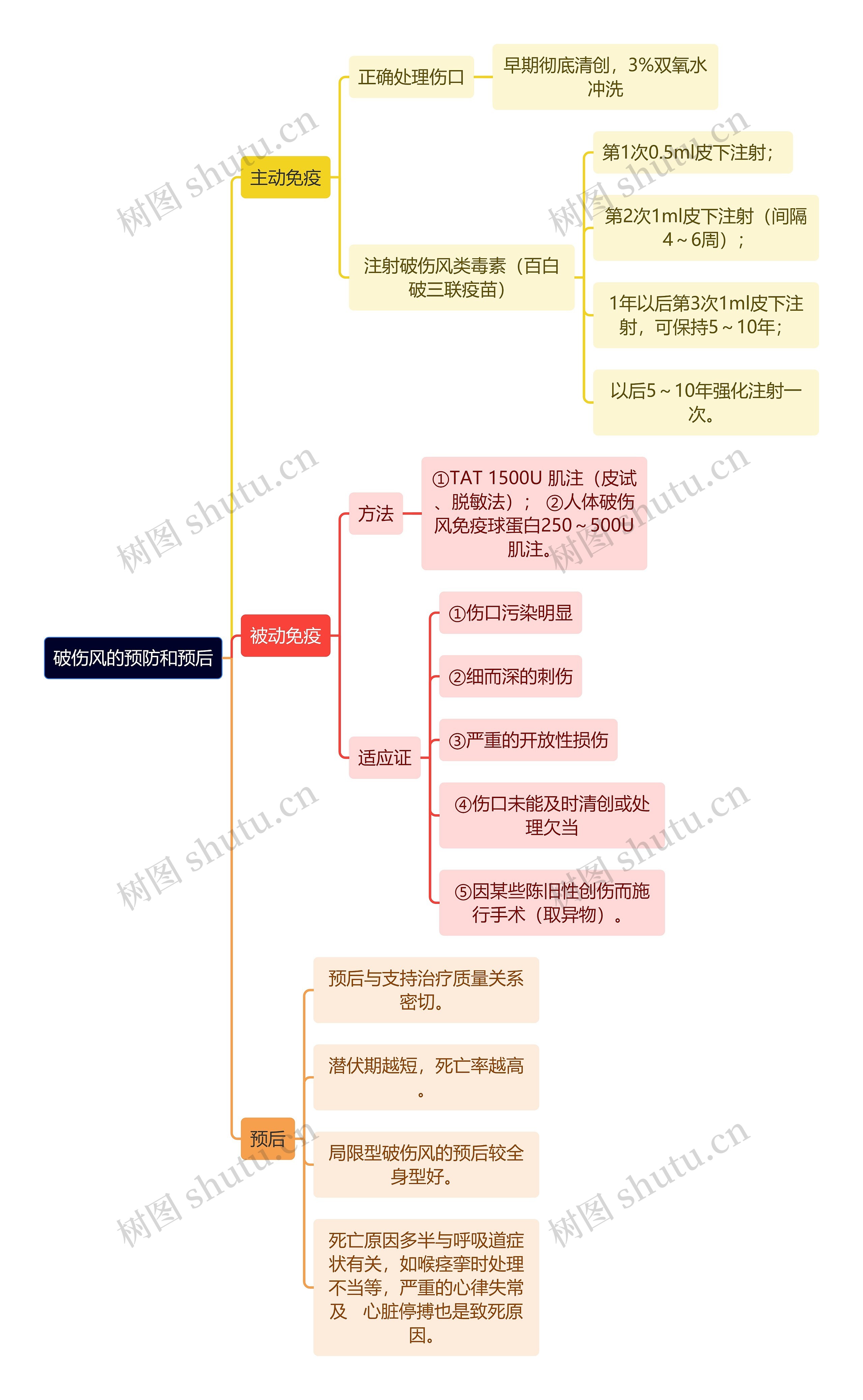 医学知识破伤风的预防和预后思维导图