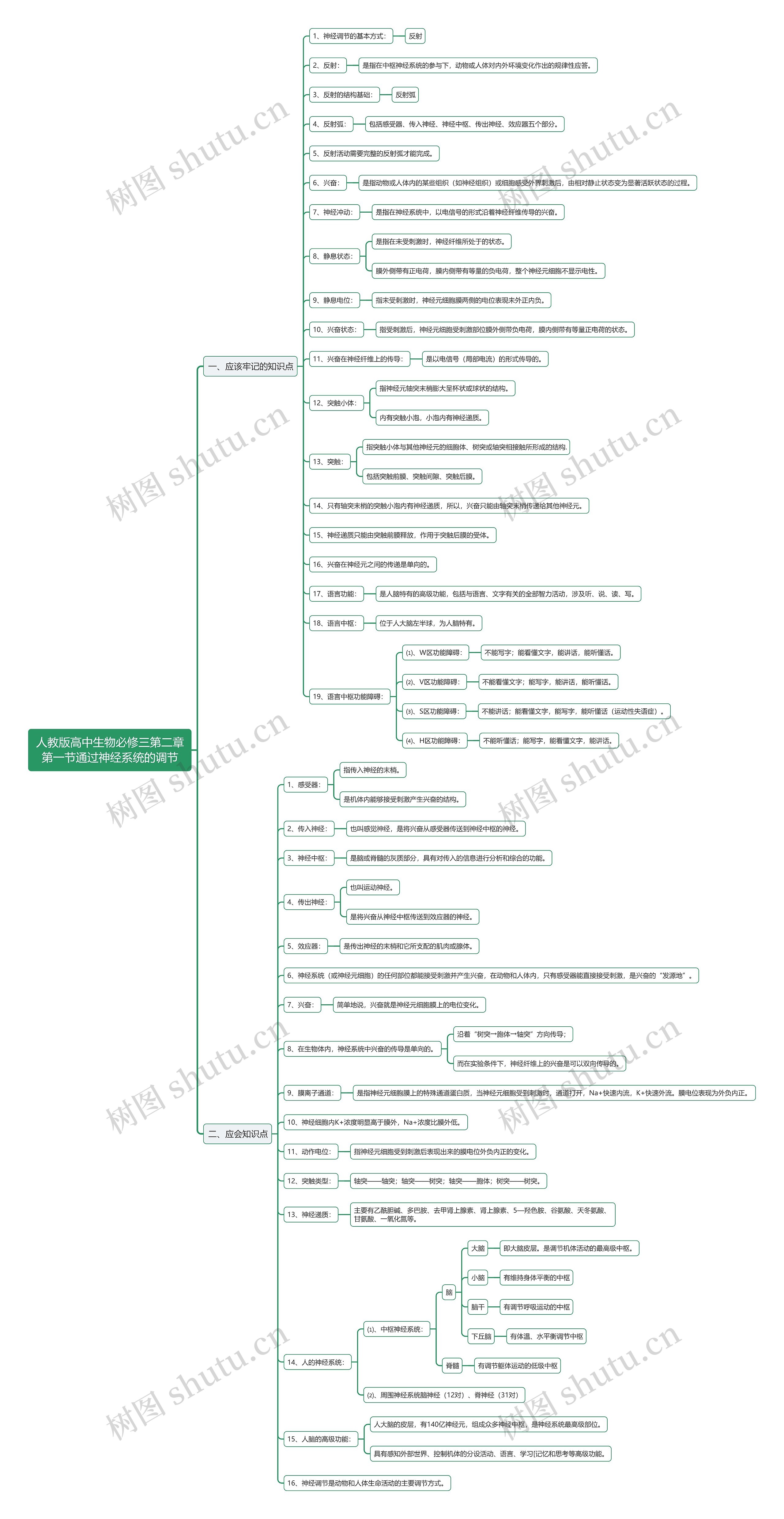 人教版高中生物必修三第二章第一节通过神经系统的调节思维导图
