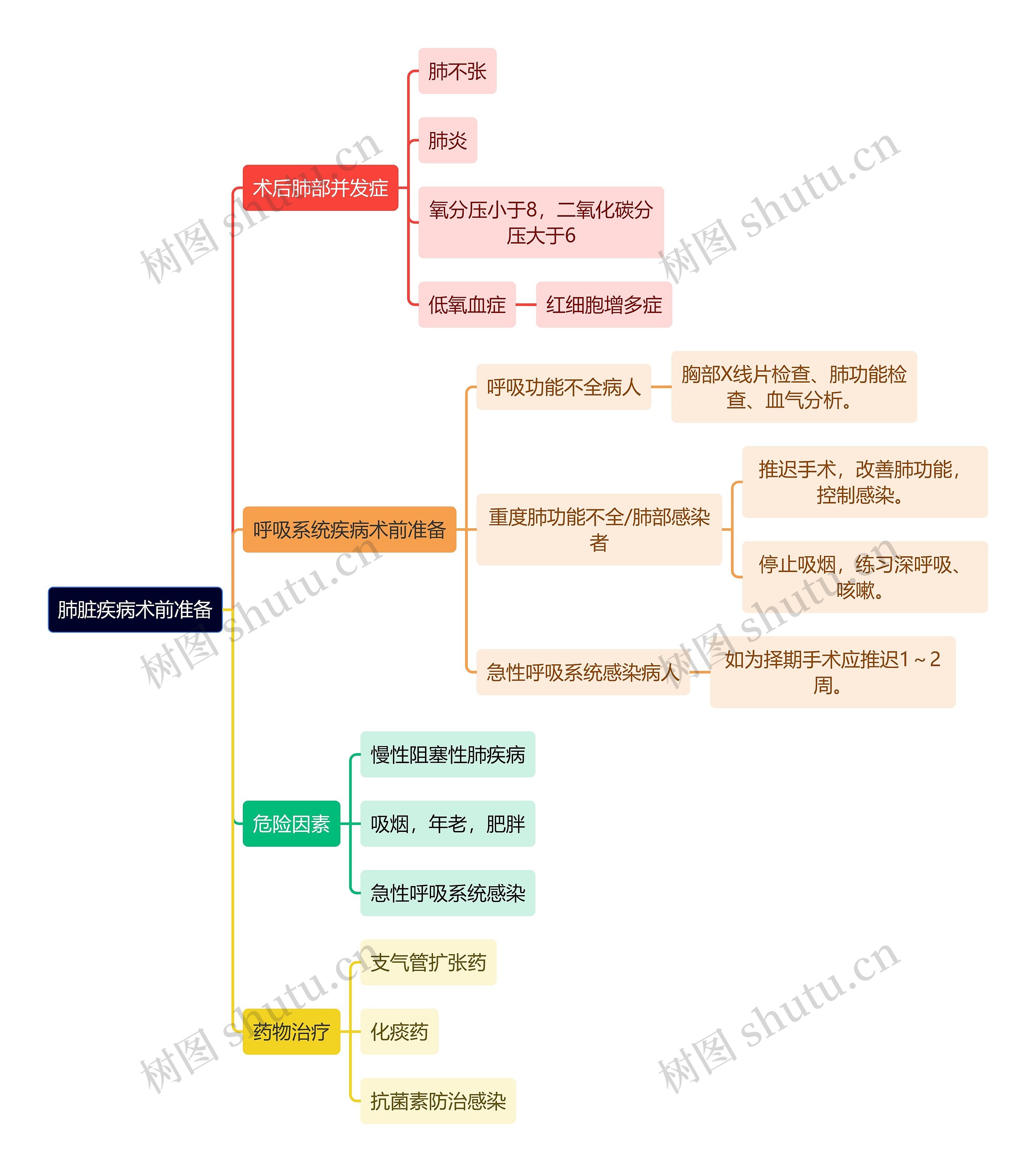 医学知识肺脏疾病术前准备思维导图