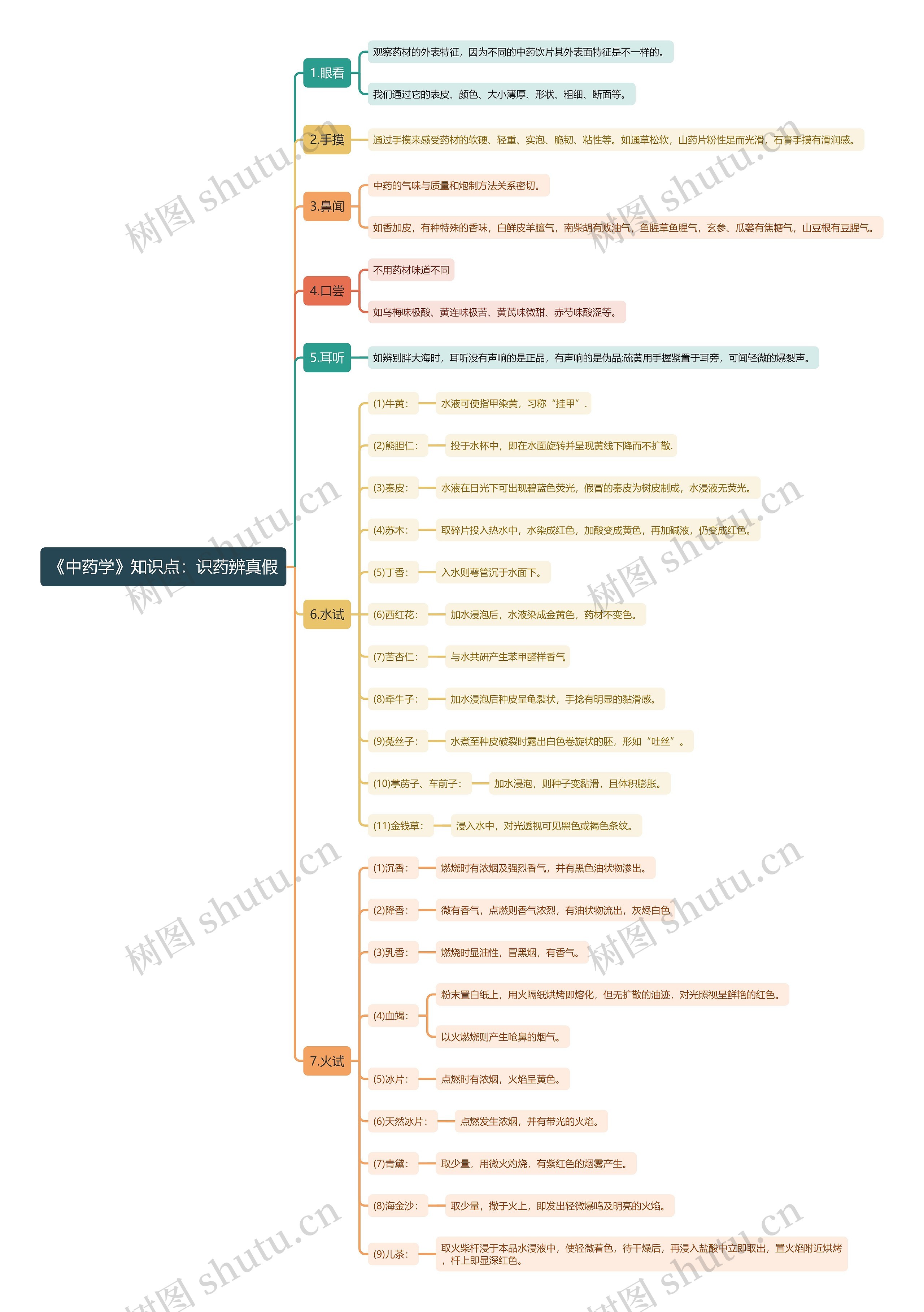《中药学》知识点：识药辨真假思维导图