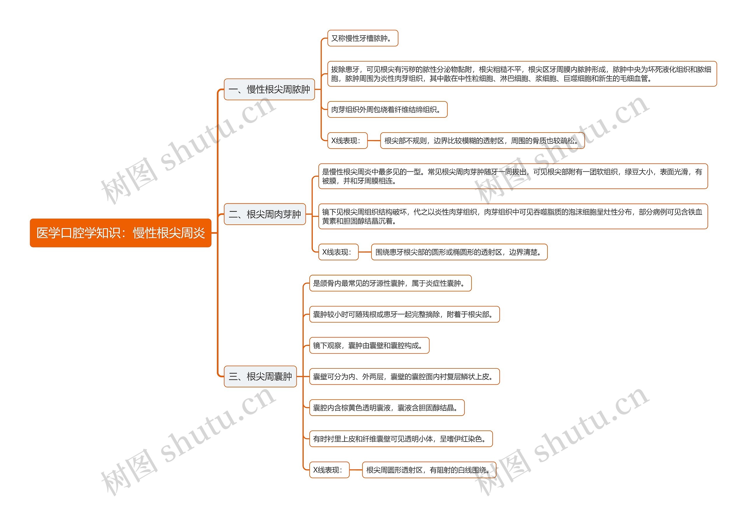 医学口腔学知识：慢性根尖周炎思维导图