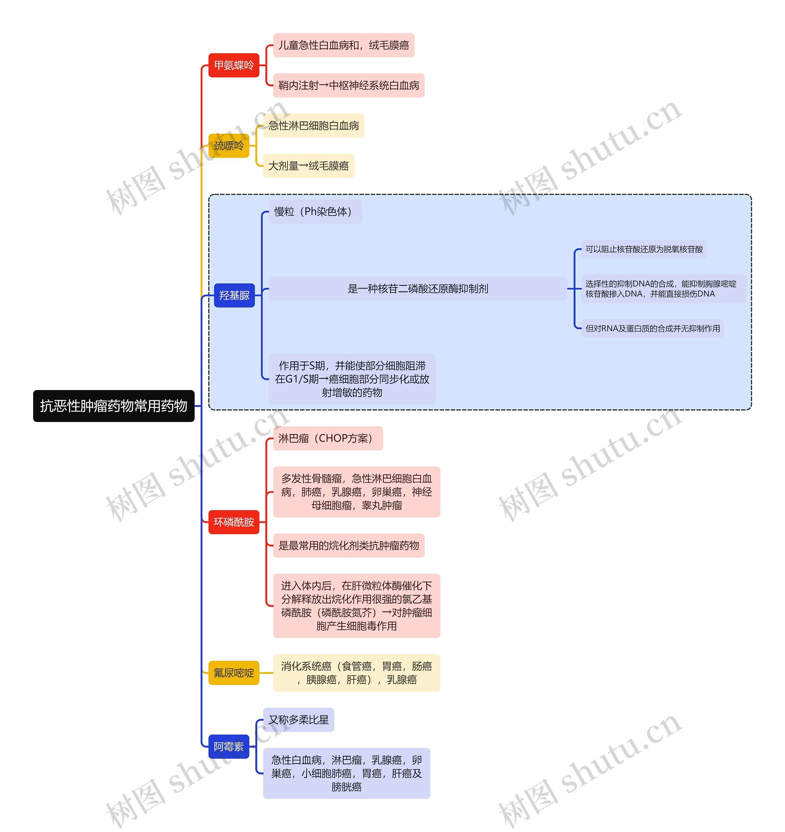 医学抗恶性肿瘤药物常用药物思维导图