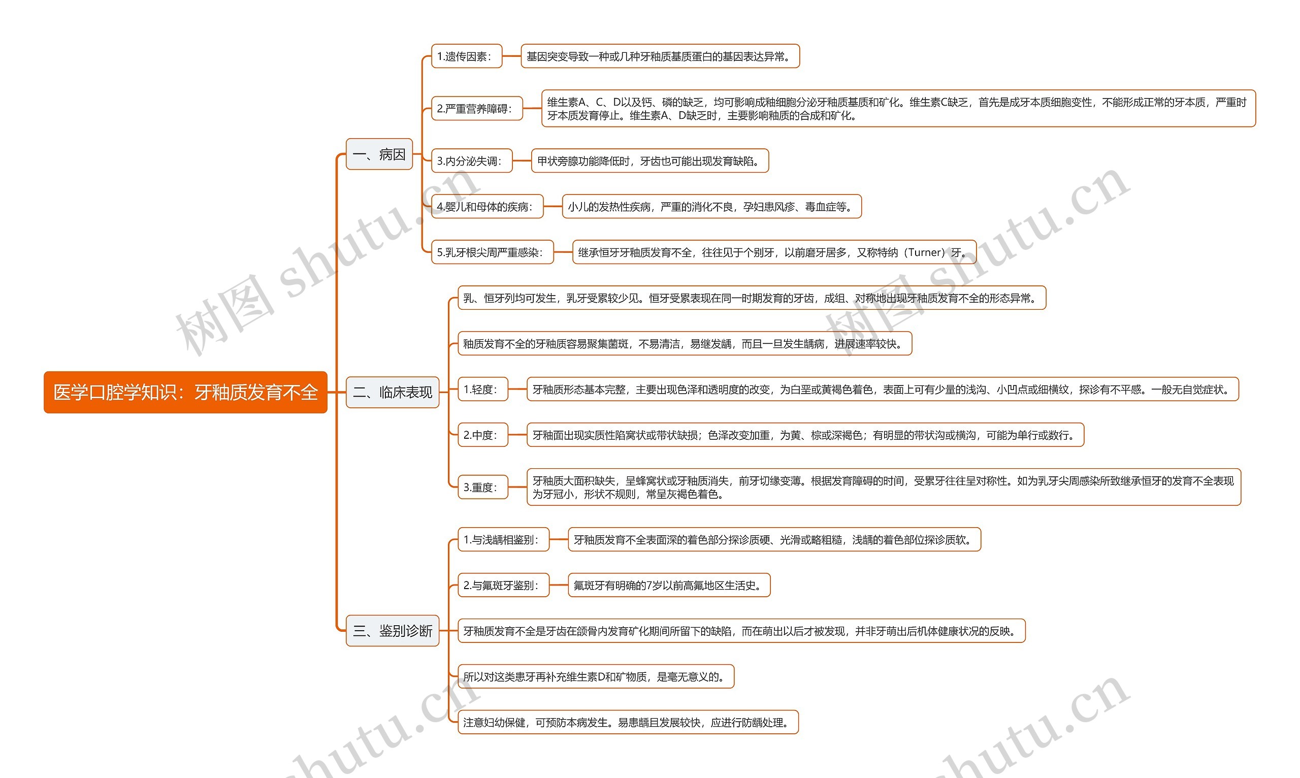 医学口腔学知识：牙釉质发育不全思维导图