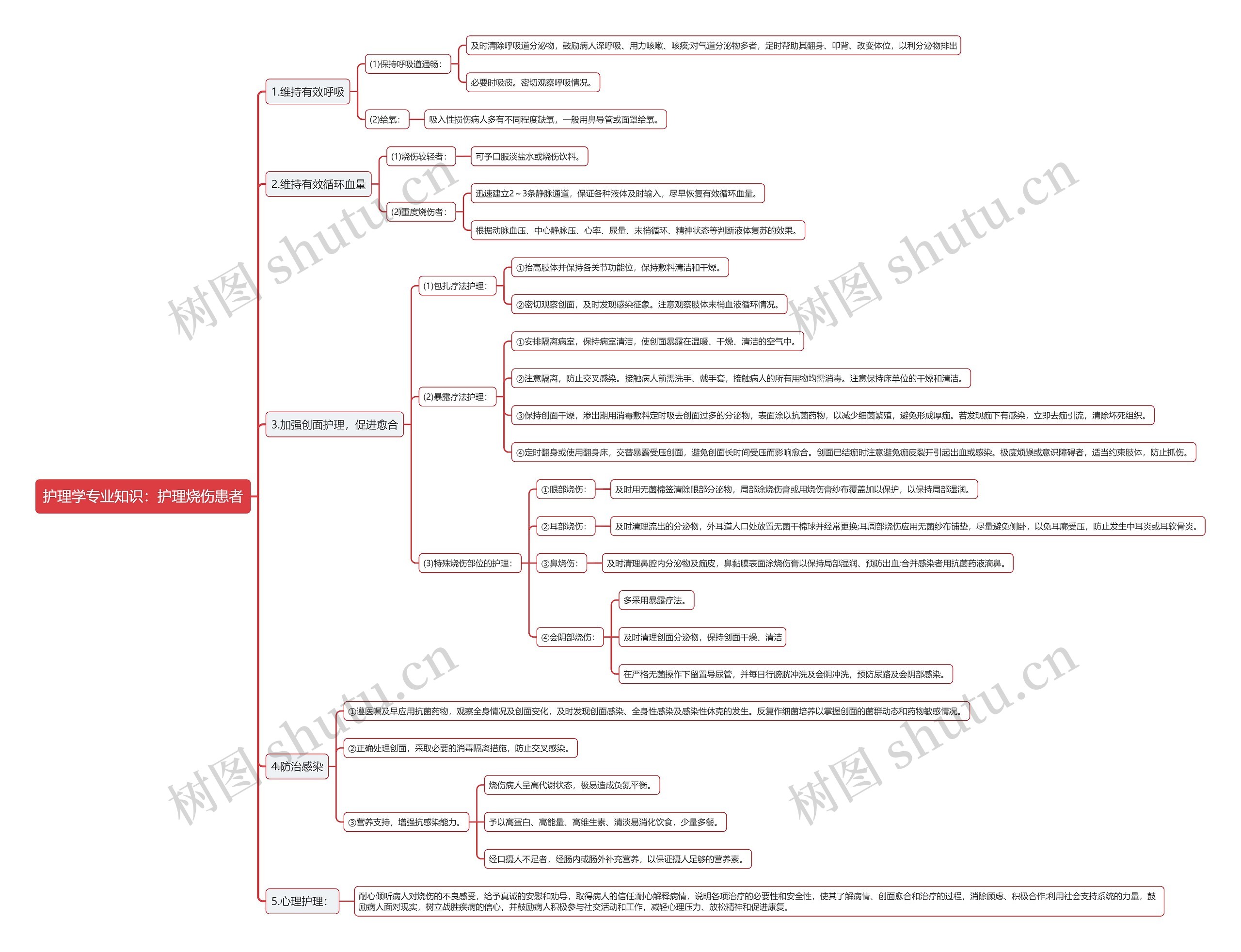 护理学专业知识：护理烧伤患者思维导图