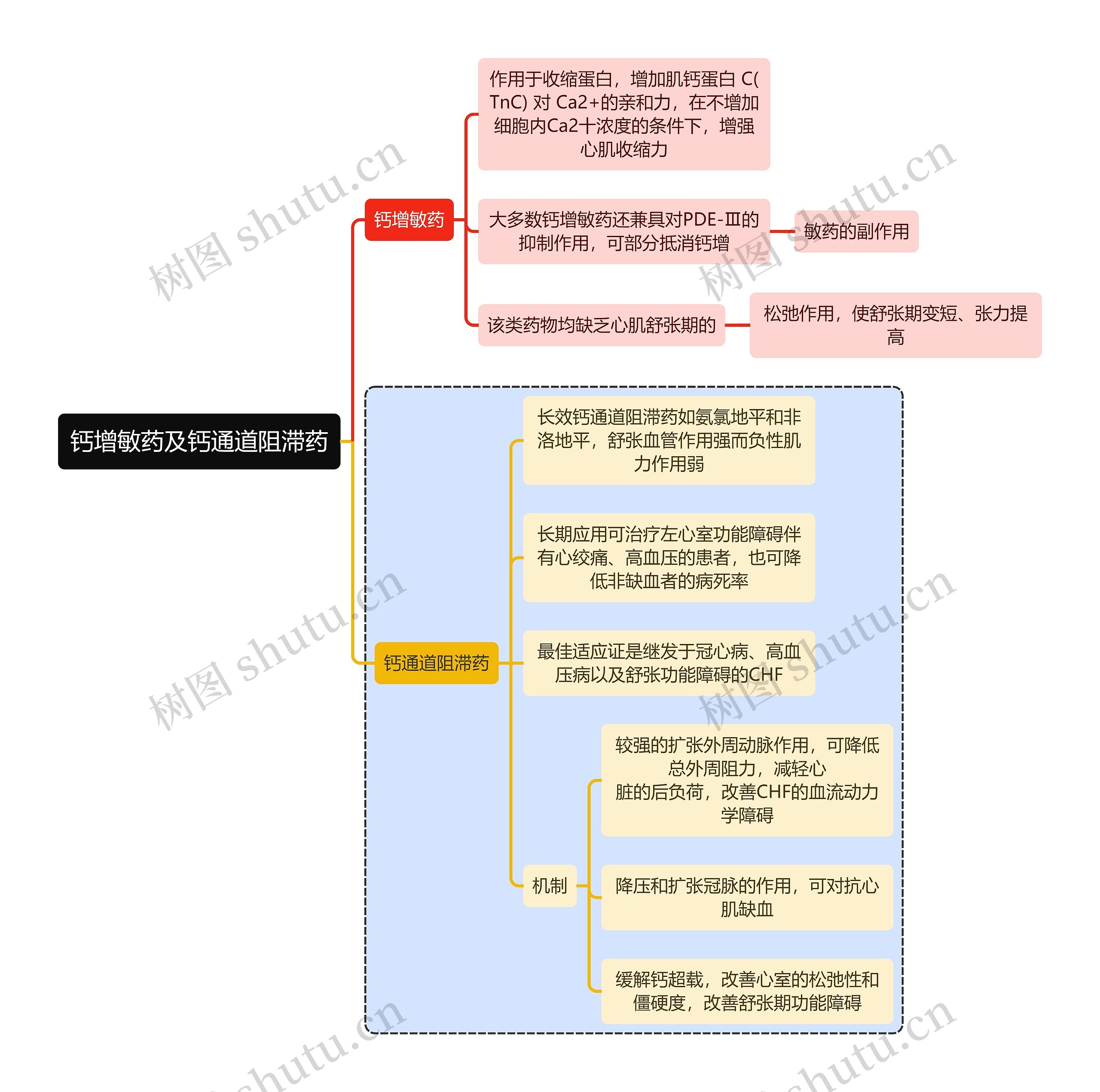 医学钙增敏药及钙通道阻滞药思维导图高清图 医学钙增敏药及钙通道阻滞药思维导图
