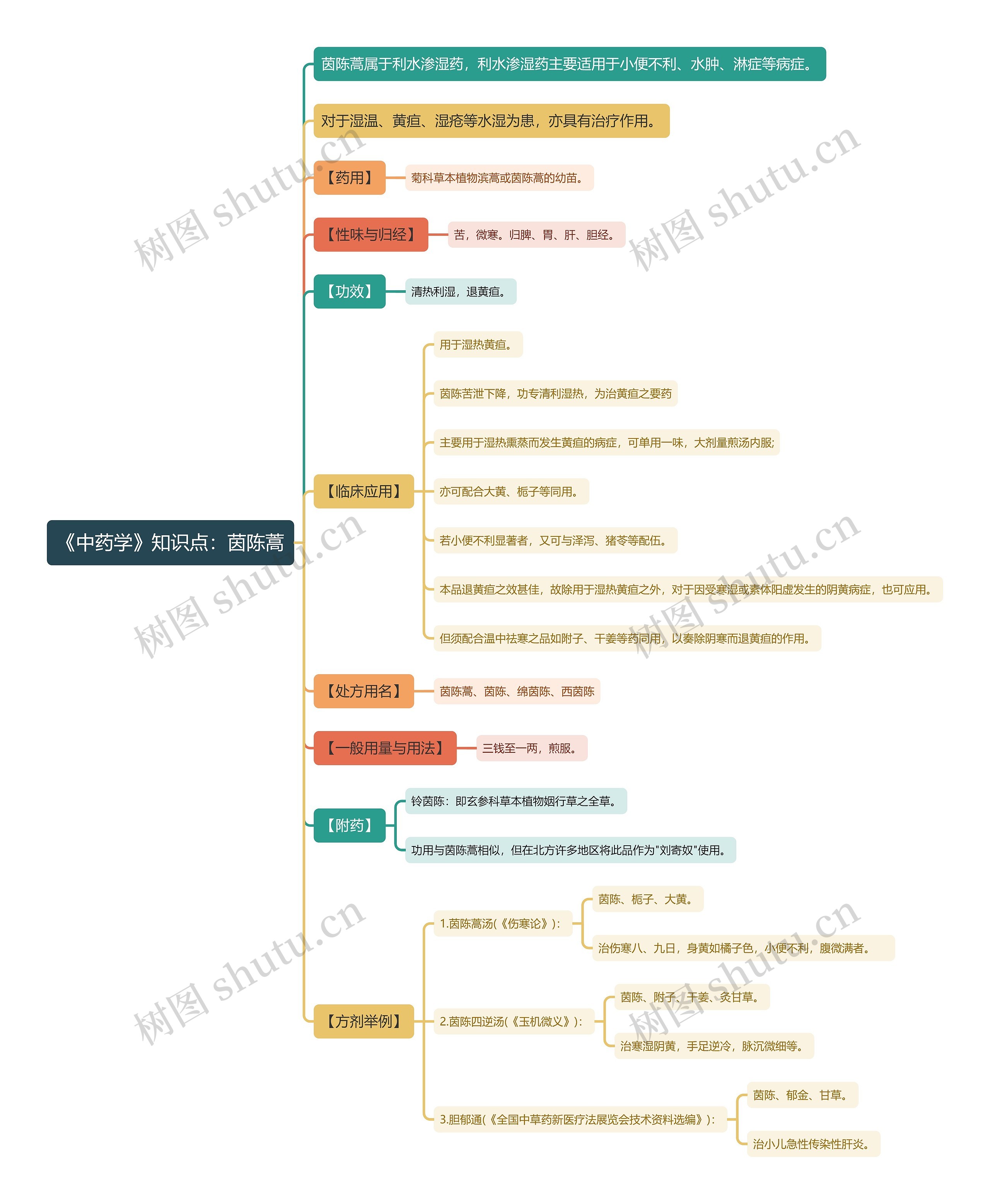 《中药学》知识点：茵陈蒿思维导图